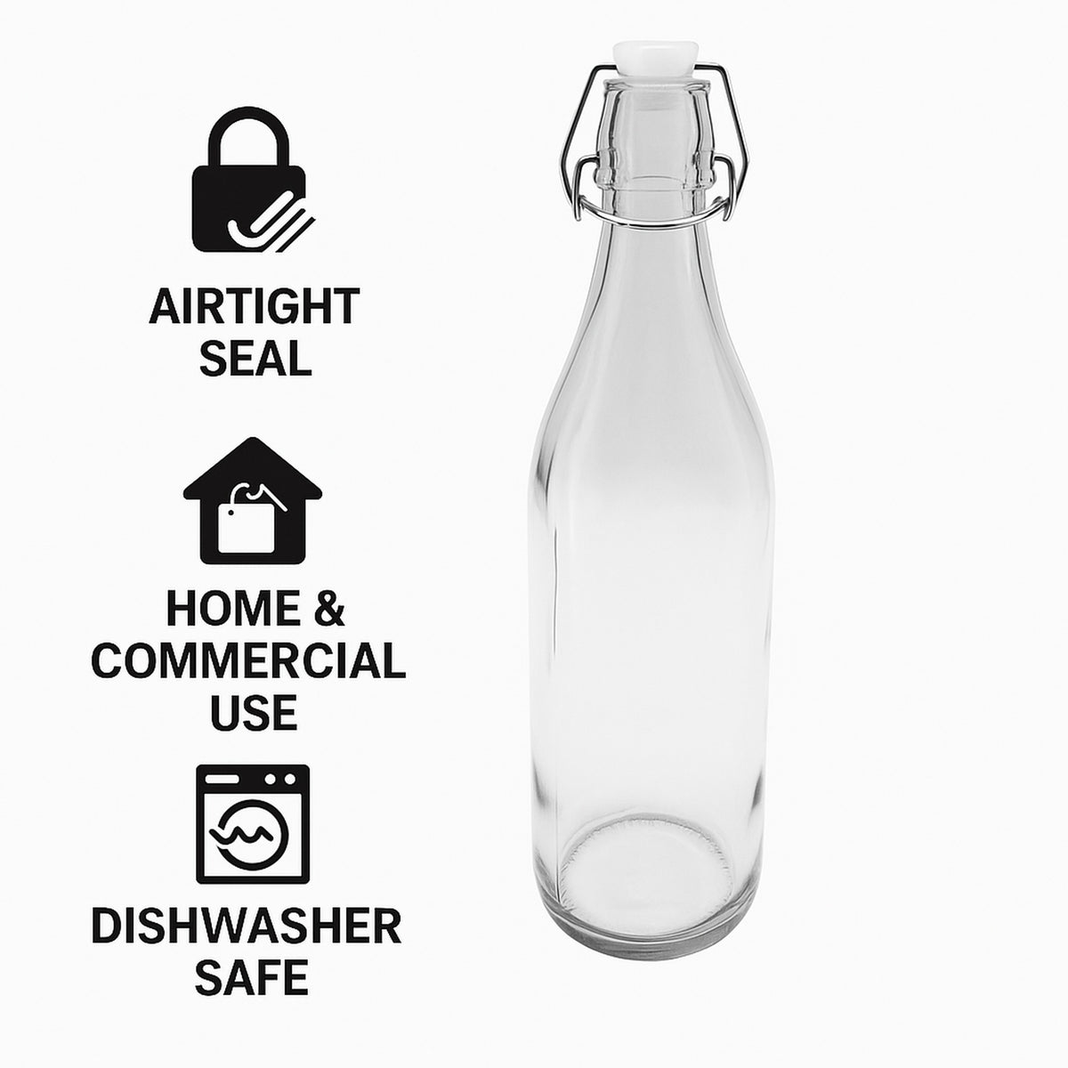 REGENT GLASS BOTTLE WITH CLIP TOP LID, 1L