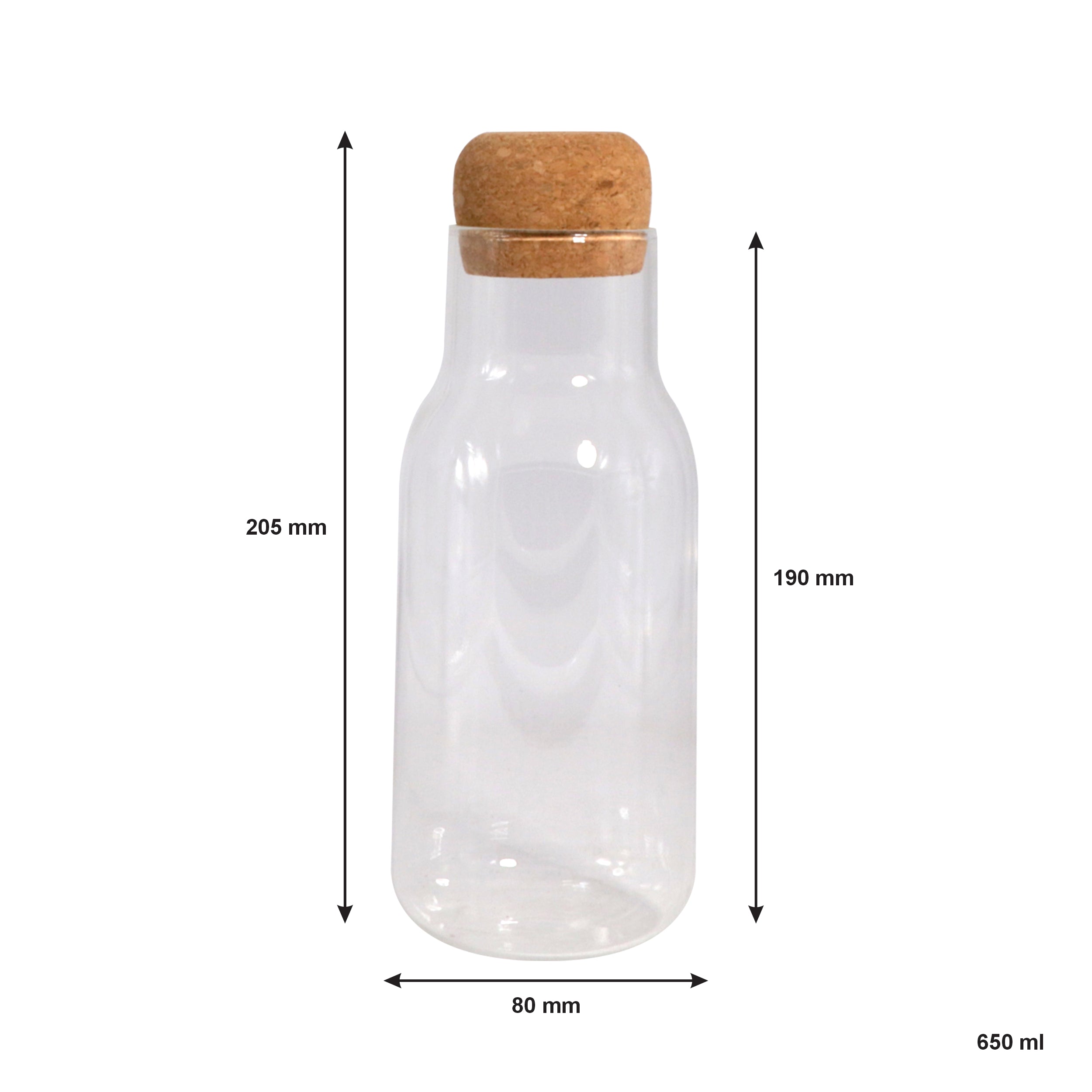 REGENT BOROSILICATE GLASS CARAFE WITH CORK STOPPER, 650ML