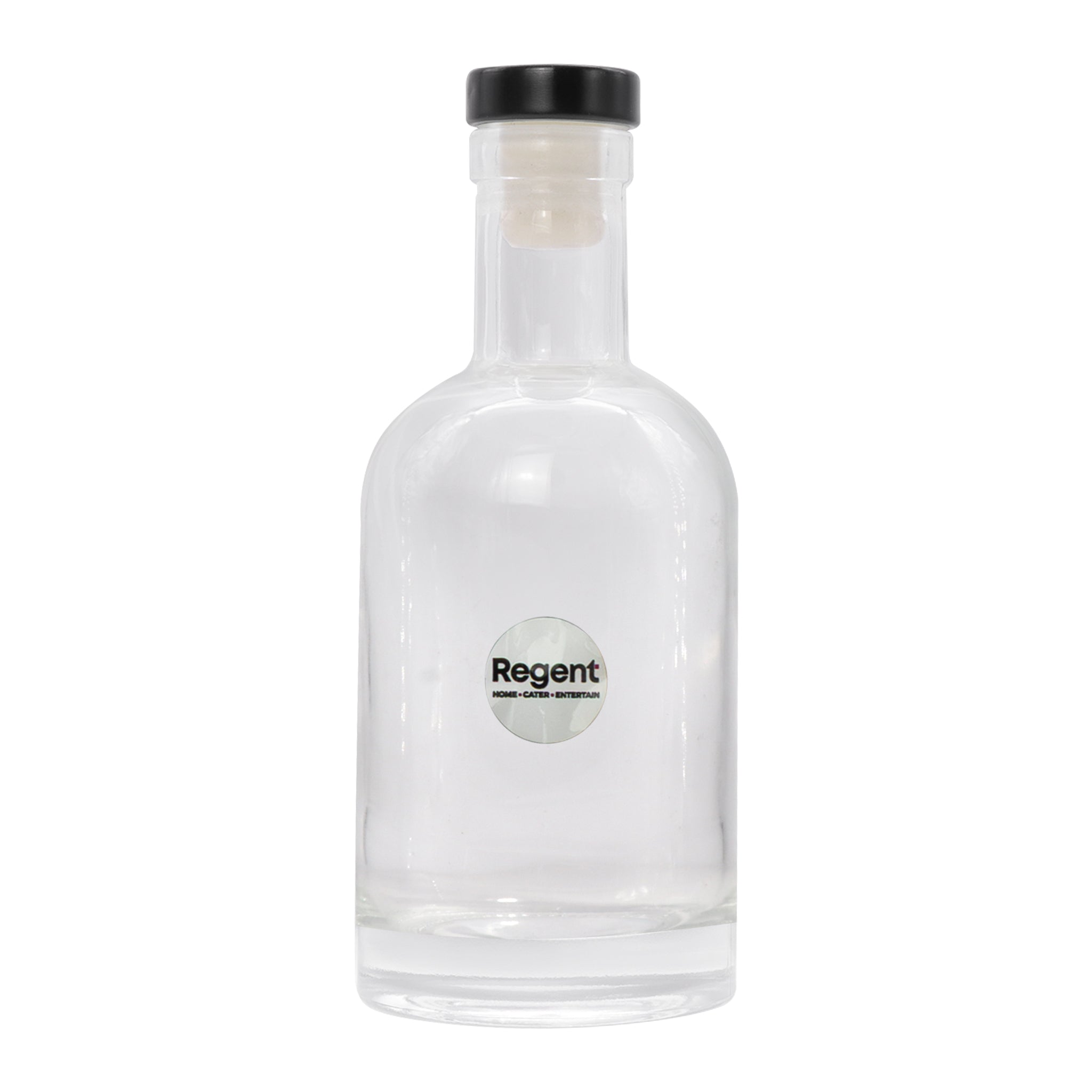 REGENT GLASS GIN BOTTLE WITH BLACK STOPPER, 200ML