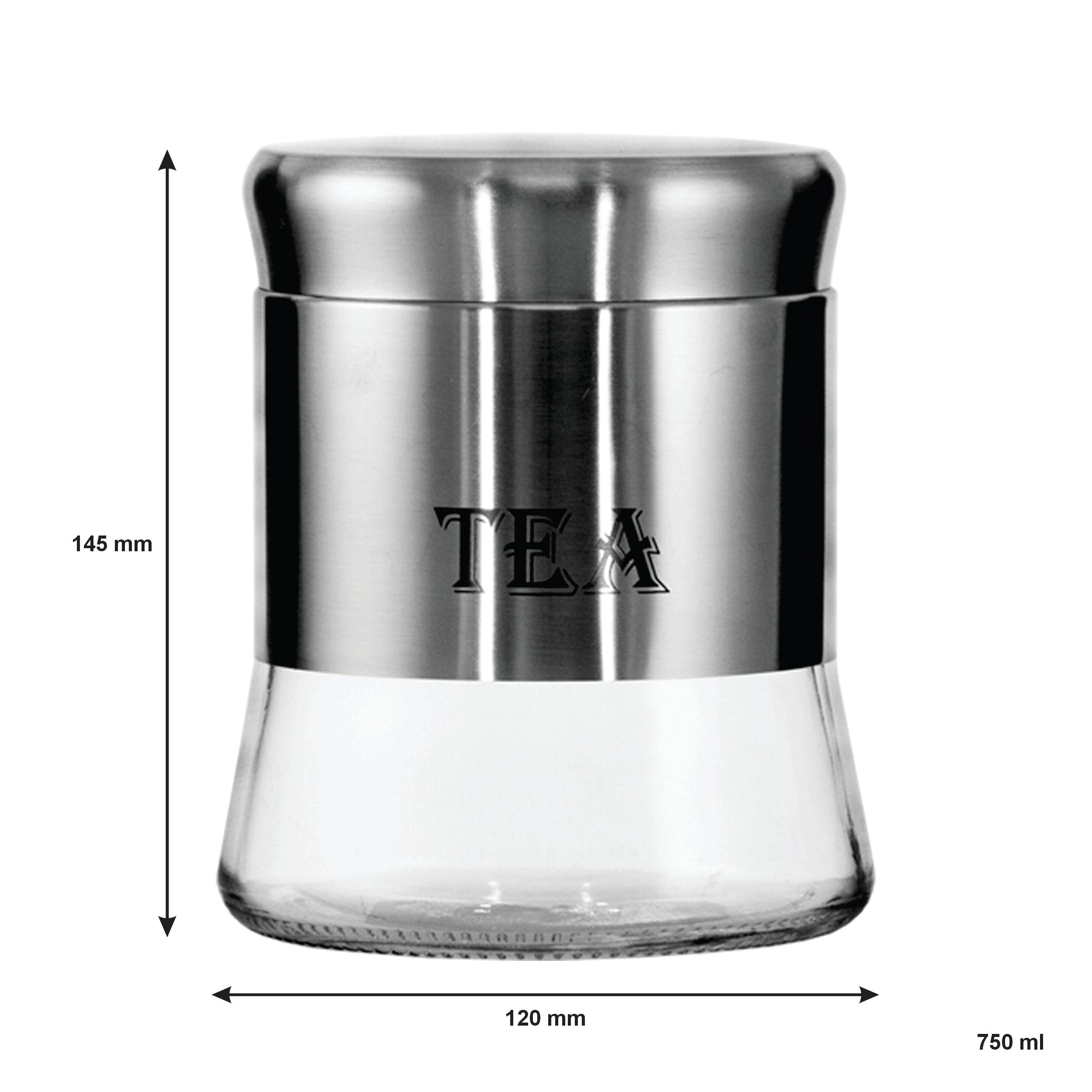 REGENT ROUND GLASS CANISTERS (T, C, S) WITH ST.STEEL COVERS 3PCS SET, 800ML