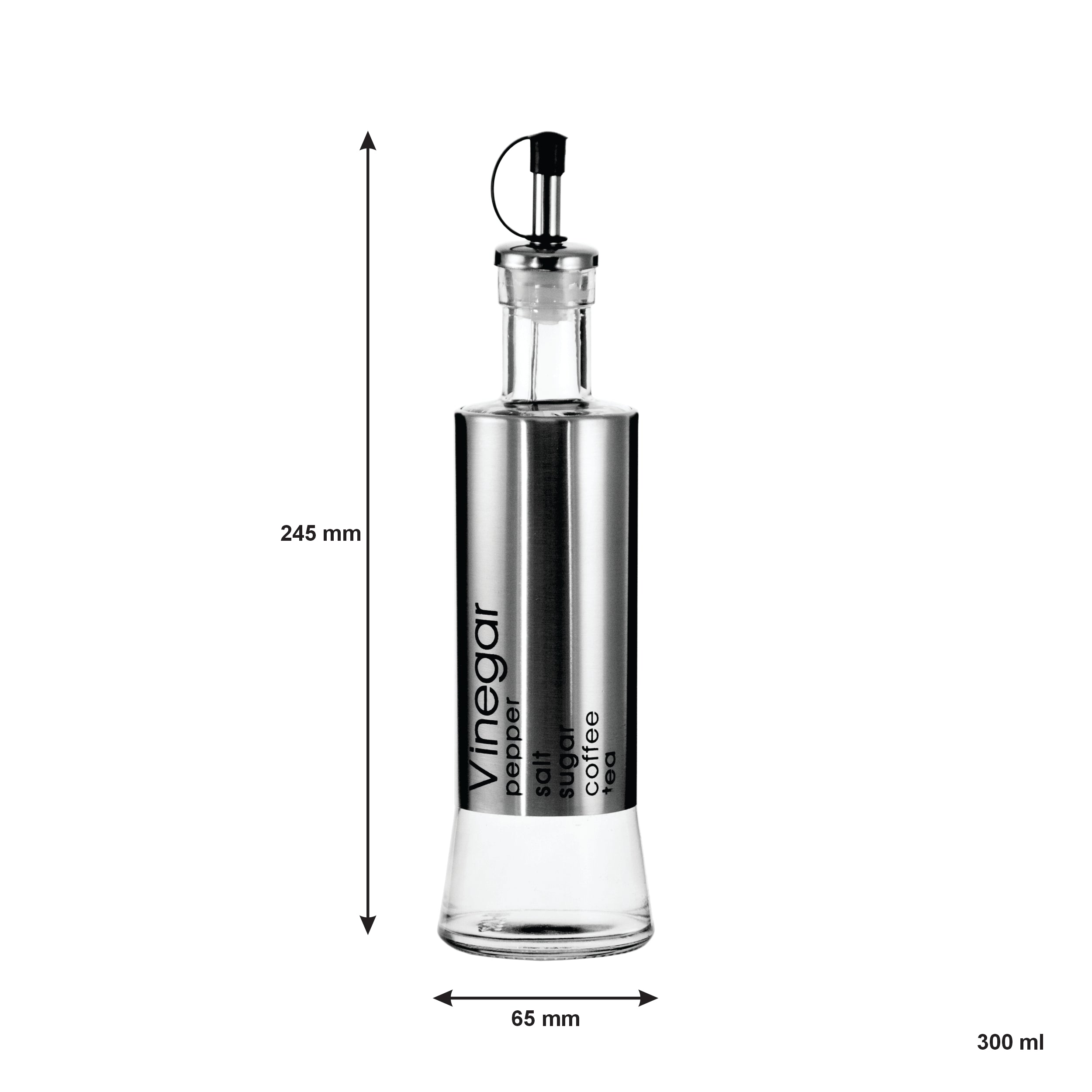 REGENT GLASS OIL & VINEGAR BOTTLES WITH ST STEEL COVERS 2PCS SET, 300ML