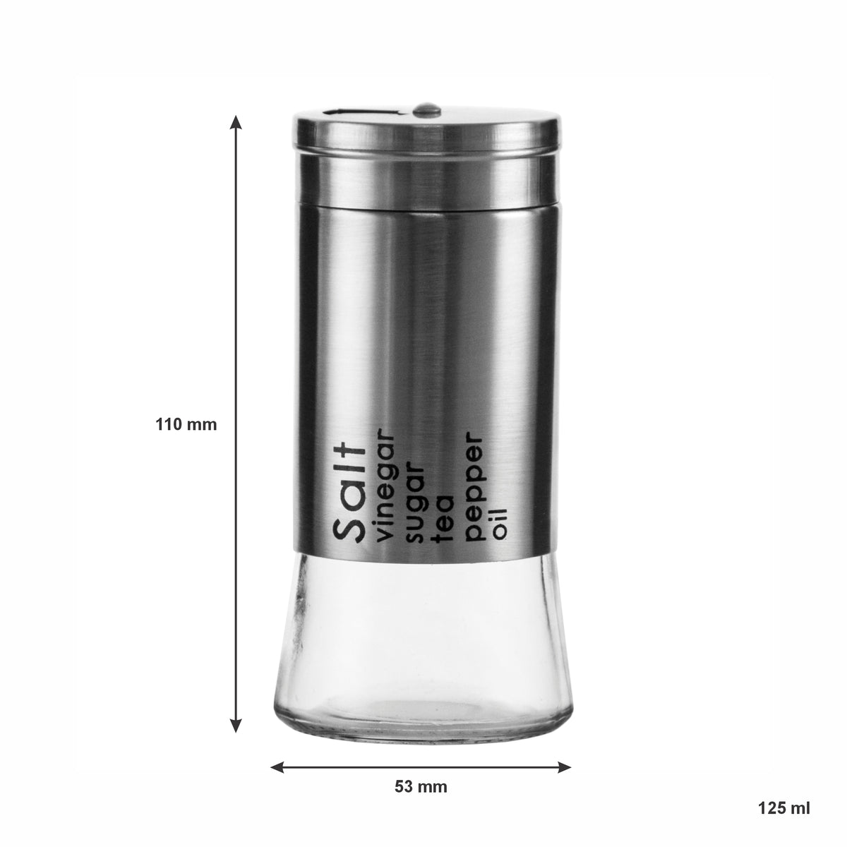 REGENT GLASS SALT & PEPPER SHAKERS WITH ST.STEEL COVERS 2PCS SET, 125ML