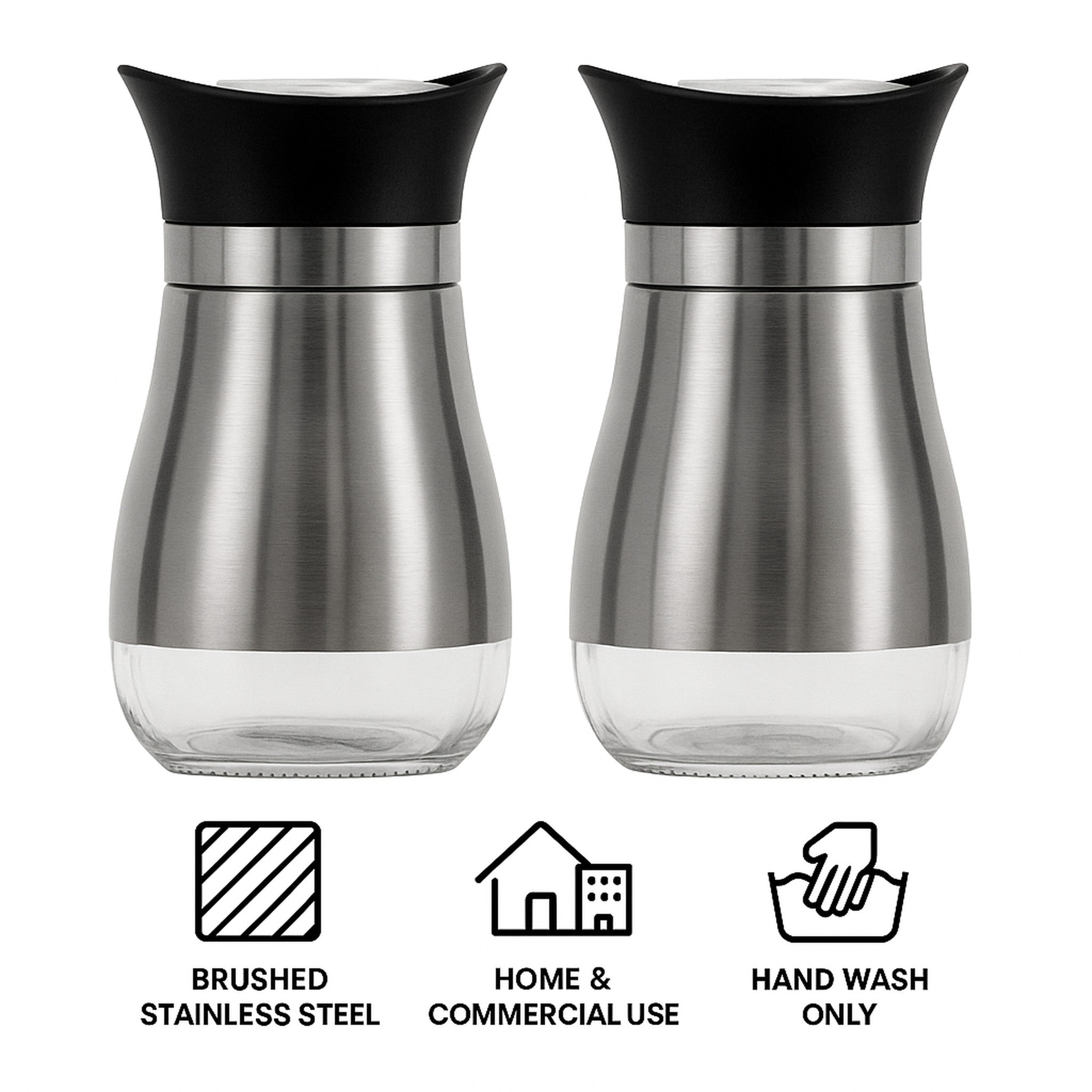 REGENT GLASS SALT & PEPPER SHAKERS WITH ST STEEL COVERS 2PCS SET, 125ML