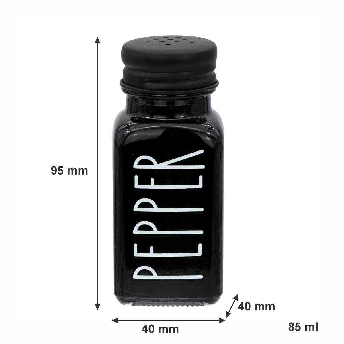 REGENT GLASS BLACK AND WHITE SALT & PEPPER SHAKERS IN A BLACK CADDY 3PCS SET, 85ML