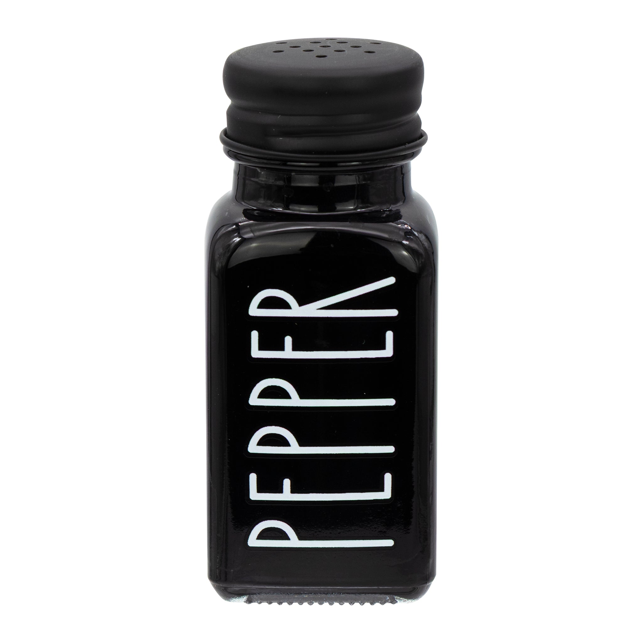 REGENT GLASS BLACK AND WHITE SALT & PEPPER SHAKERS IN A BLACK CADDY 3PCS SET, 85ML