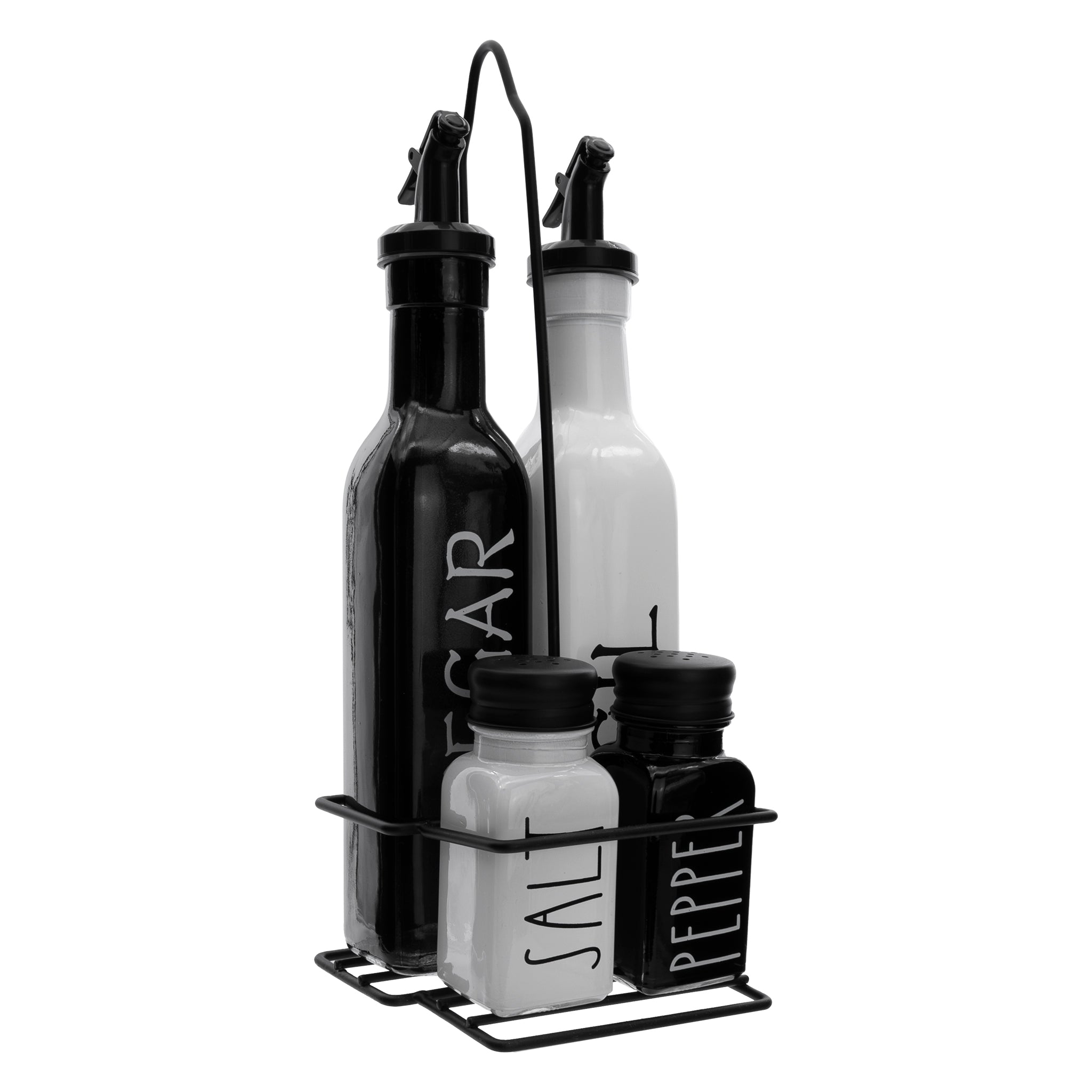REGENT GLASS BLACK AND WHITE O,V, S & P IN A CADDY 5PCS SET, 250ML l 85ML