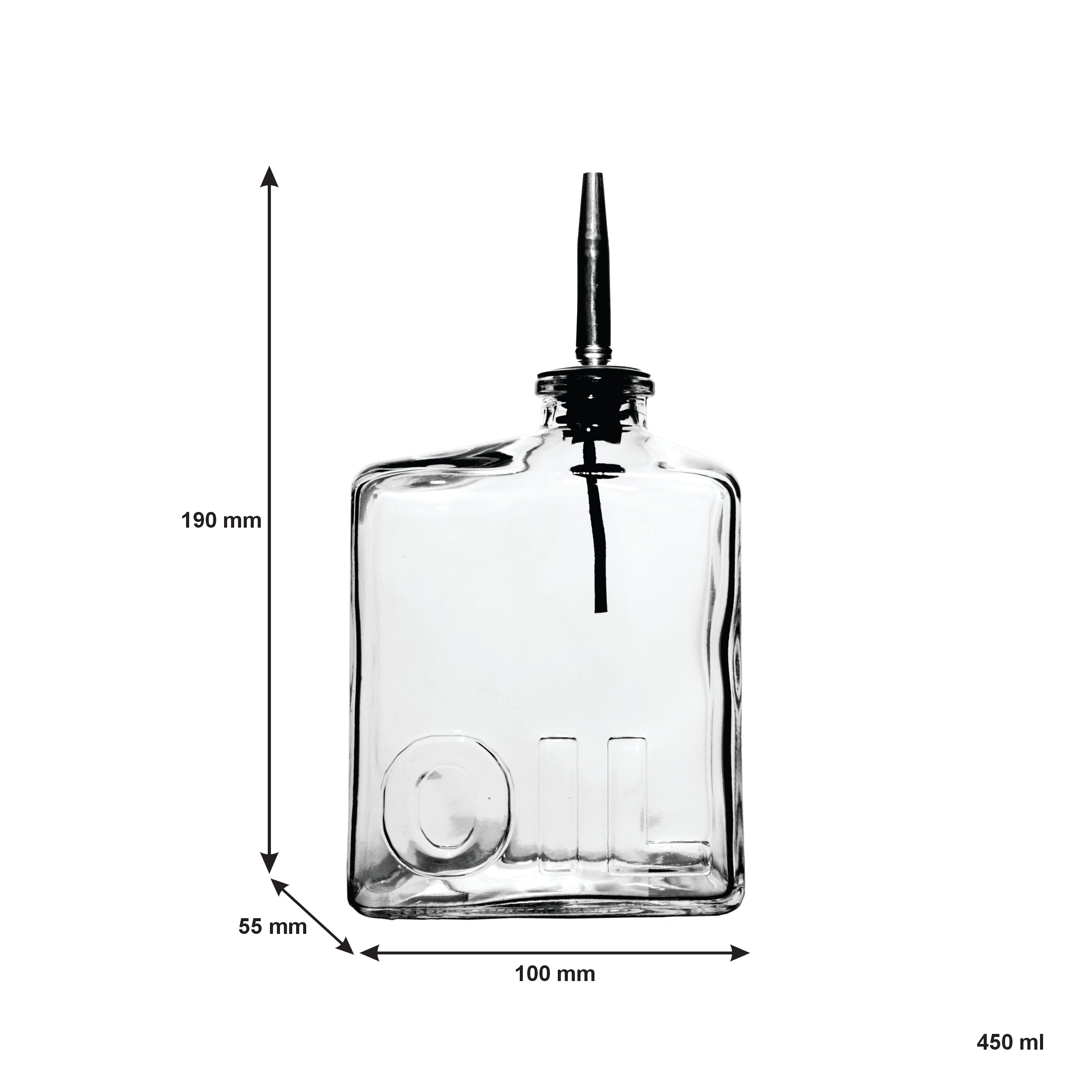 REGENT GLASS SQUARE EMBOSSED 'OIL' & 'VIN' BOTTLES WITH POURERS 2PCS SET, 450ML