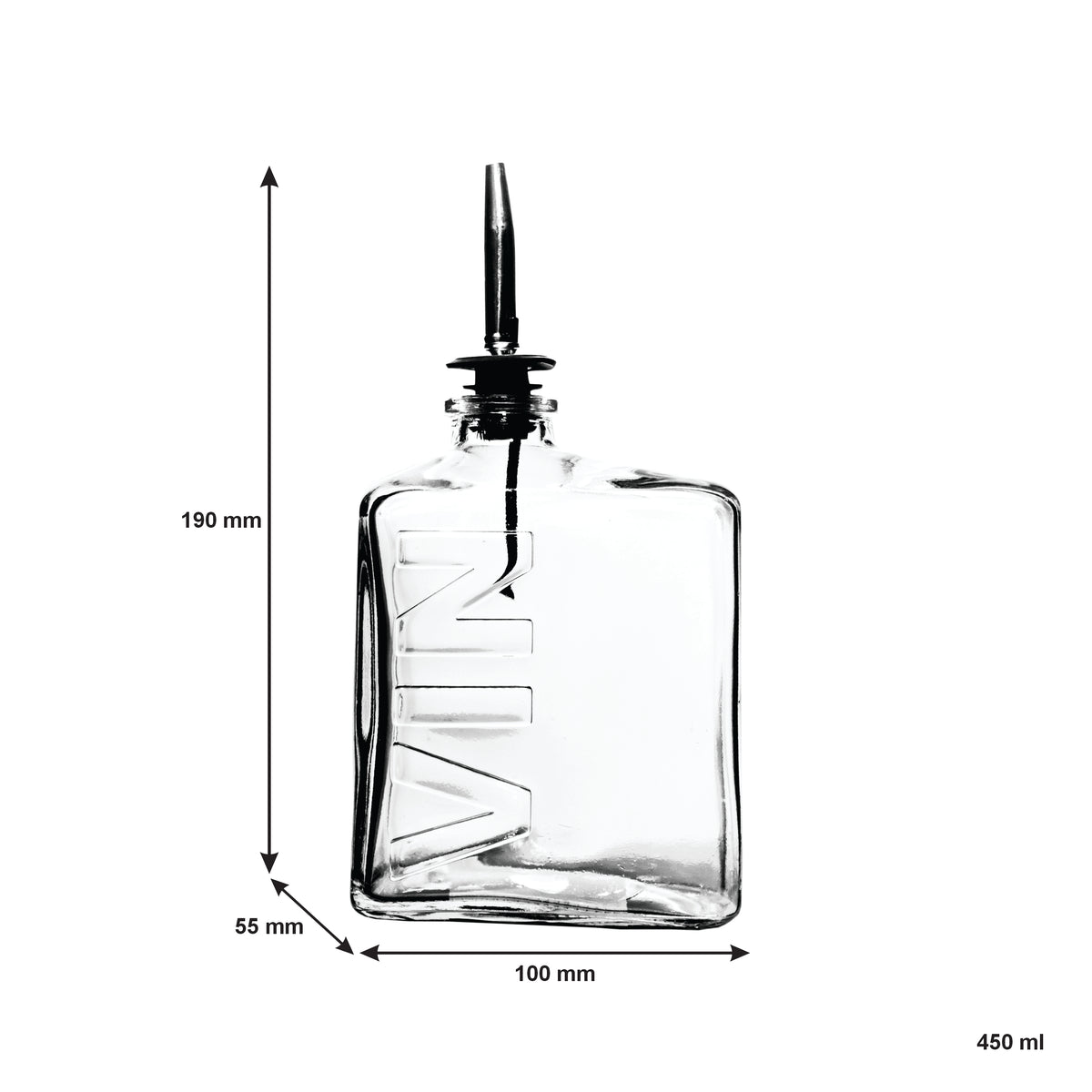 REGENT GLASS SQUARE EMBOSSED 'OIL' & 'VIN' BOTTLES WITH POURERS 2PCS SET, 450ML