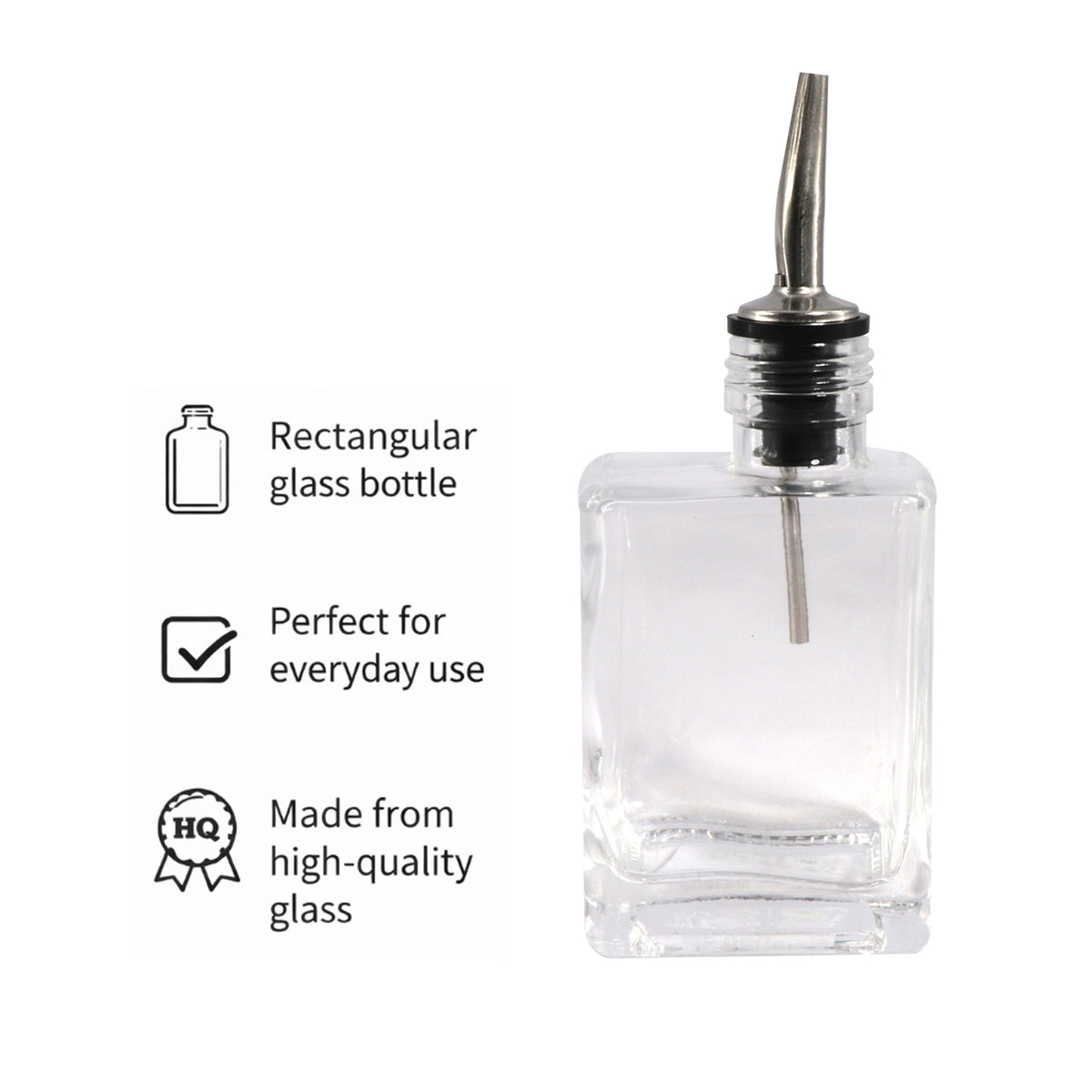 REGENT RECTANGULAR GLASS BOTTLE WITH POURER EA, 200ML