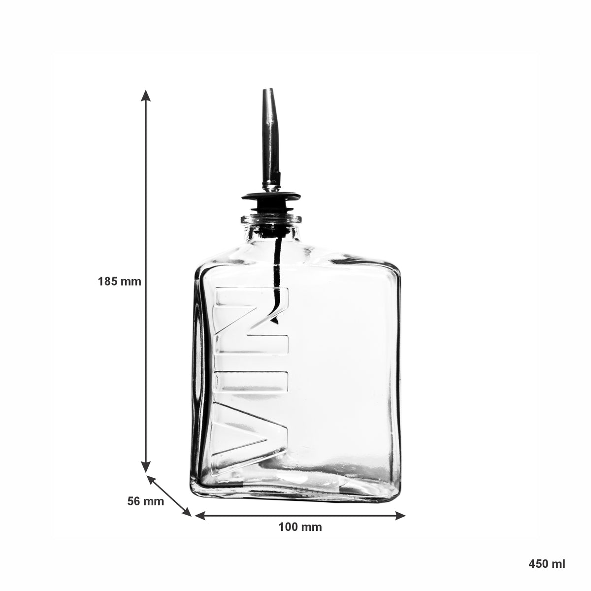 REGENT GLASS SQUARE BOTTLE EMBOSSED 'VIN' WITH POURER EA, 450ML