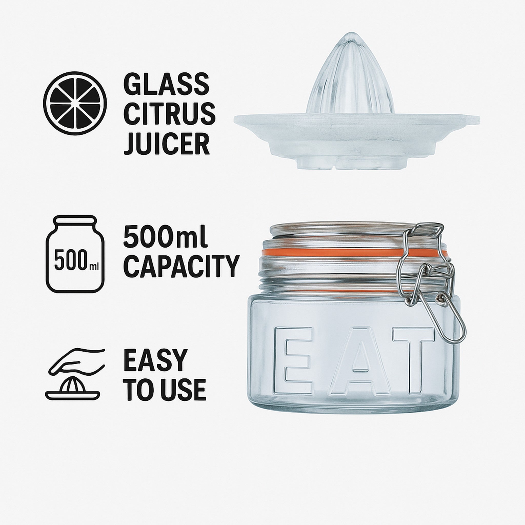 REGENT GLASS CITRUS JUICER & STORAGE JAR 2PCS SET, 500ML