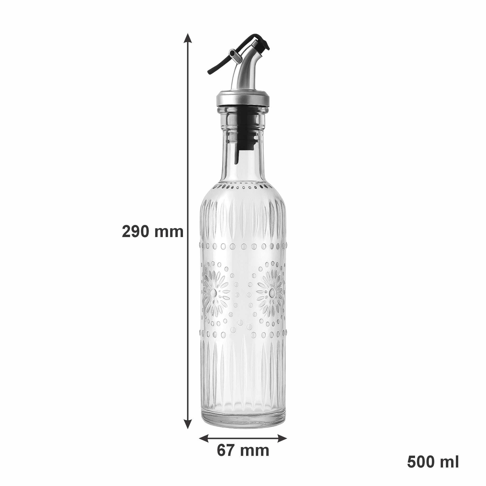 REGENT EMBOSSED GLASS OIL/VINEGAR BOTTLE WITH POURER, 500ML