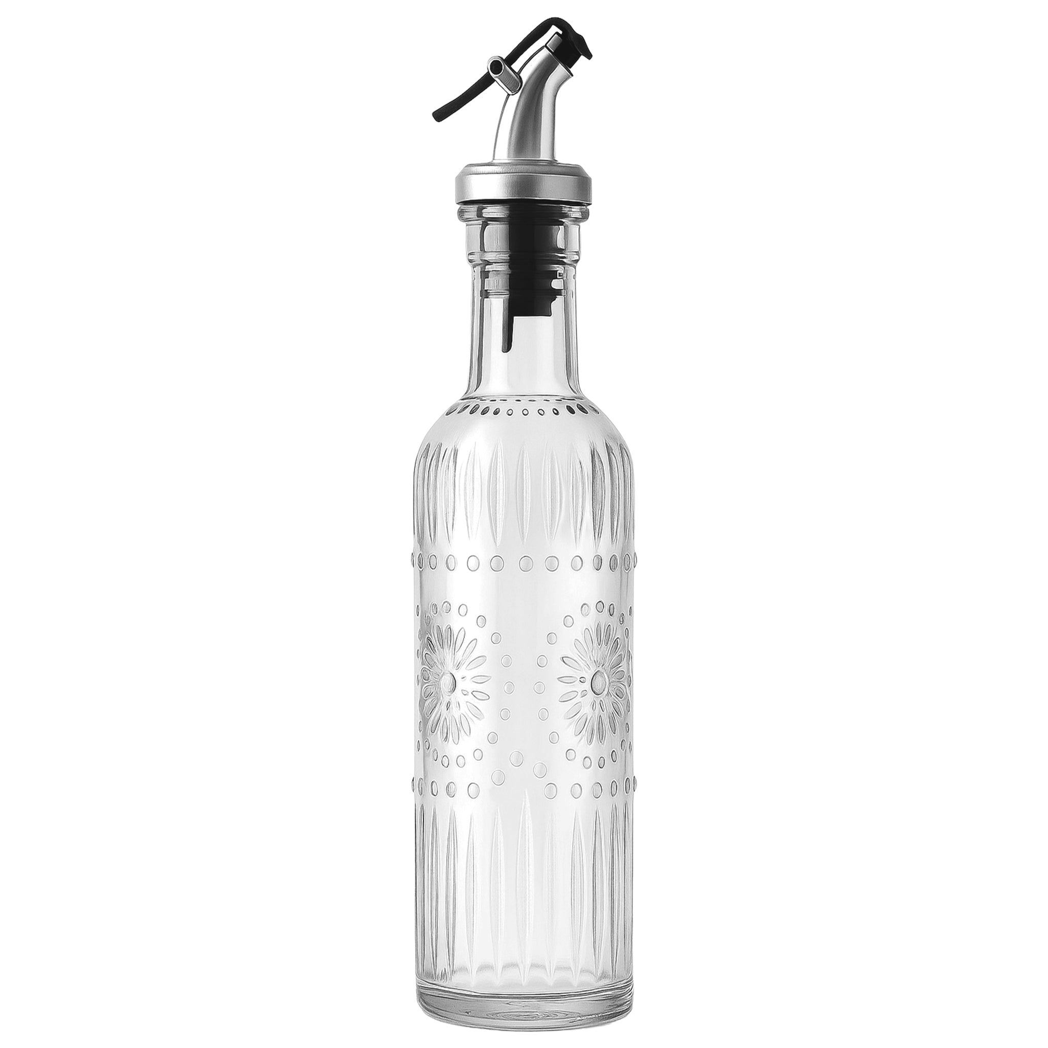 REGENT EMBOSSED GLASS OIL/VINEGAR BOTTLE WITH POURER, 500ML