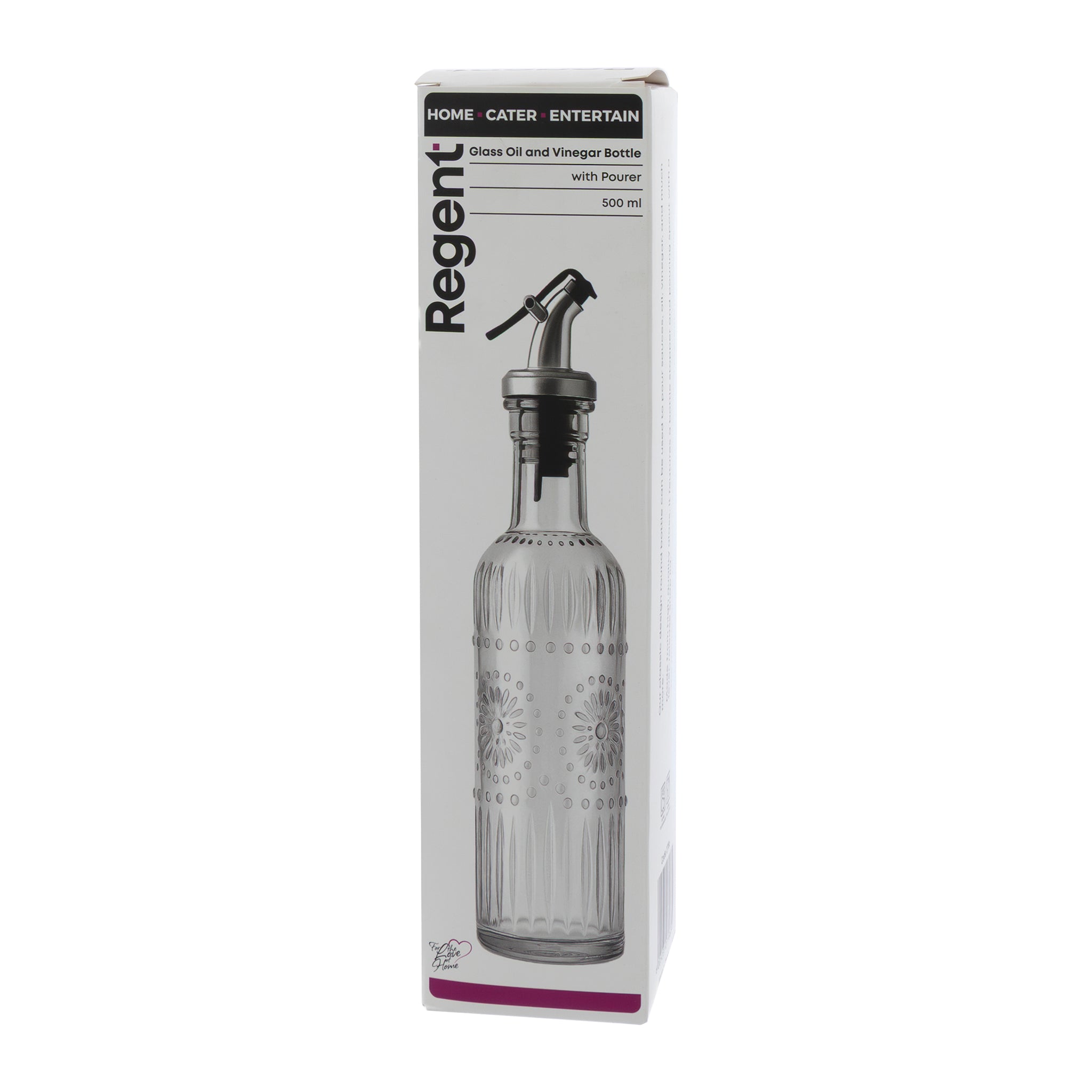 REGENT EMBOSSED GLASS OIL/VINEGAR BOTTLE WITH POURER, 500ML