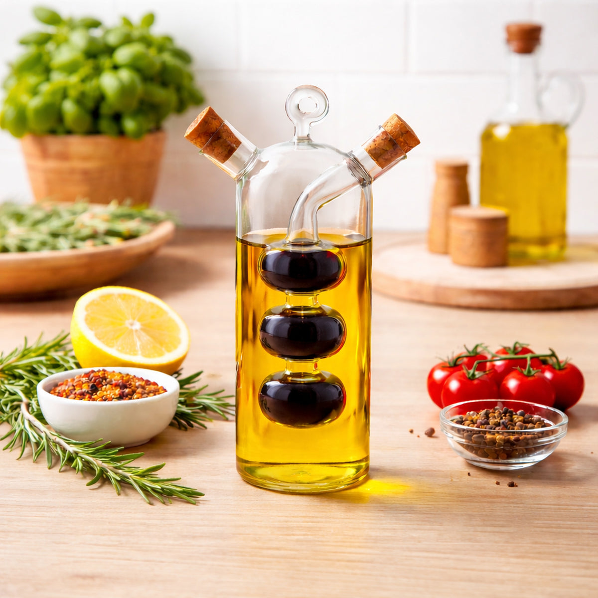 REGENT GLASS OIL AND VINEGAR DISPENSER WITH CORK STOPPERS, 350ML
