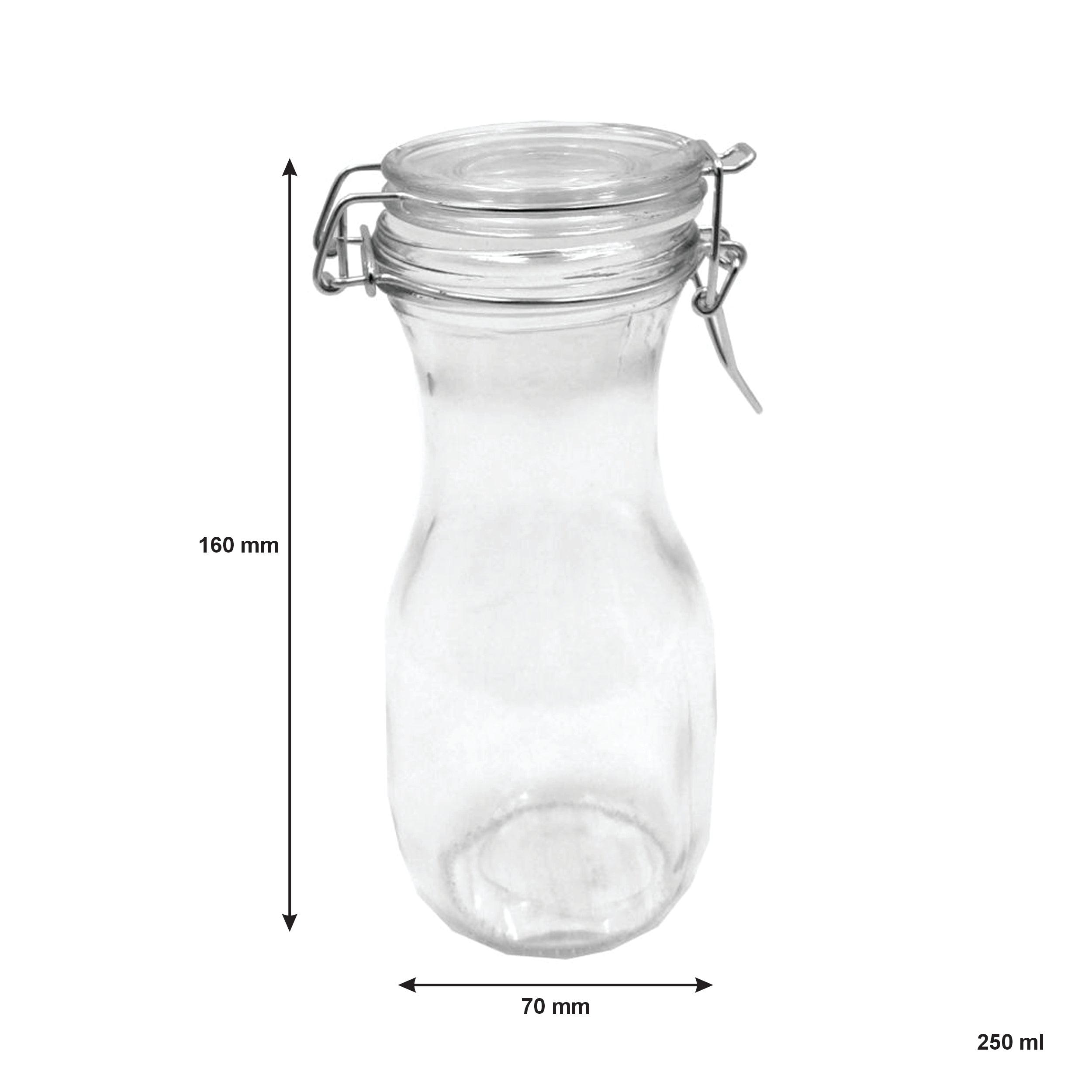 REGENT GLASS CARAFES WITH RESEALABLE CLIP TOP GLASS LIDS 6PK, 250ML