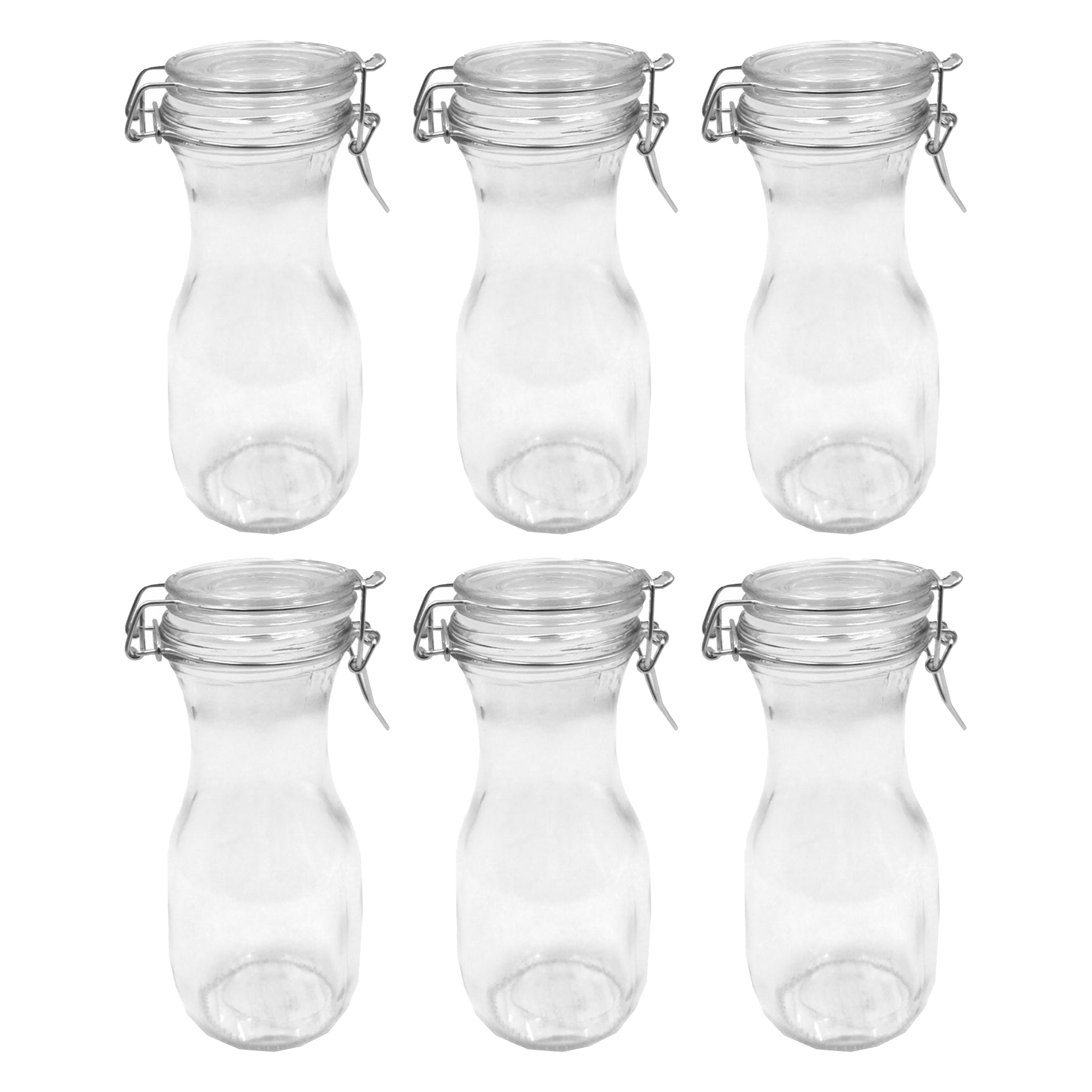 REGENT GLASS CARAFES WITH RESEALABLE CLIP TOP GLASS LIDS 6PK, 250ML