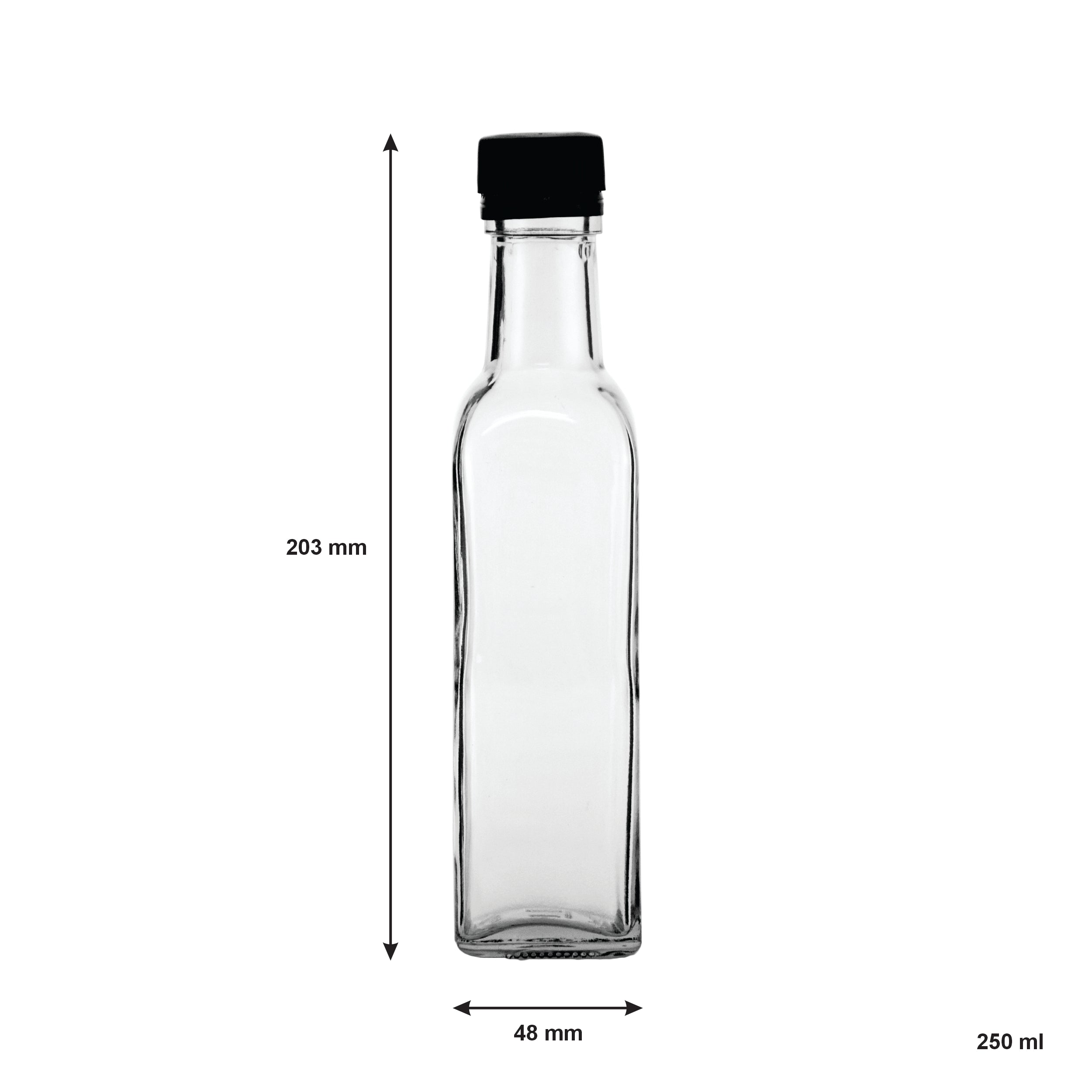CONSOL SQUARE OIL/VINEGAR BOTTLE WITH BLACK LID, 250ML
