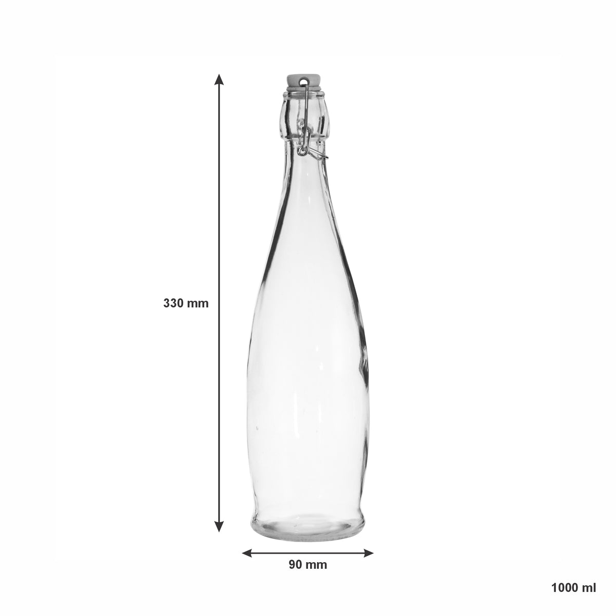REGENT GLASS WATER BOTTLE ROUND WITH CLIP TOP LID, 1L