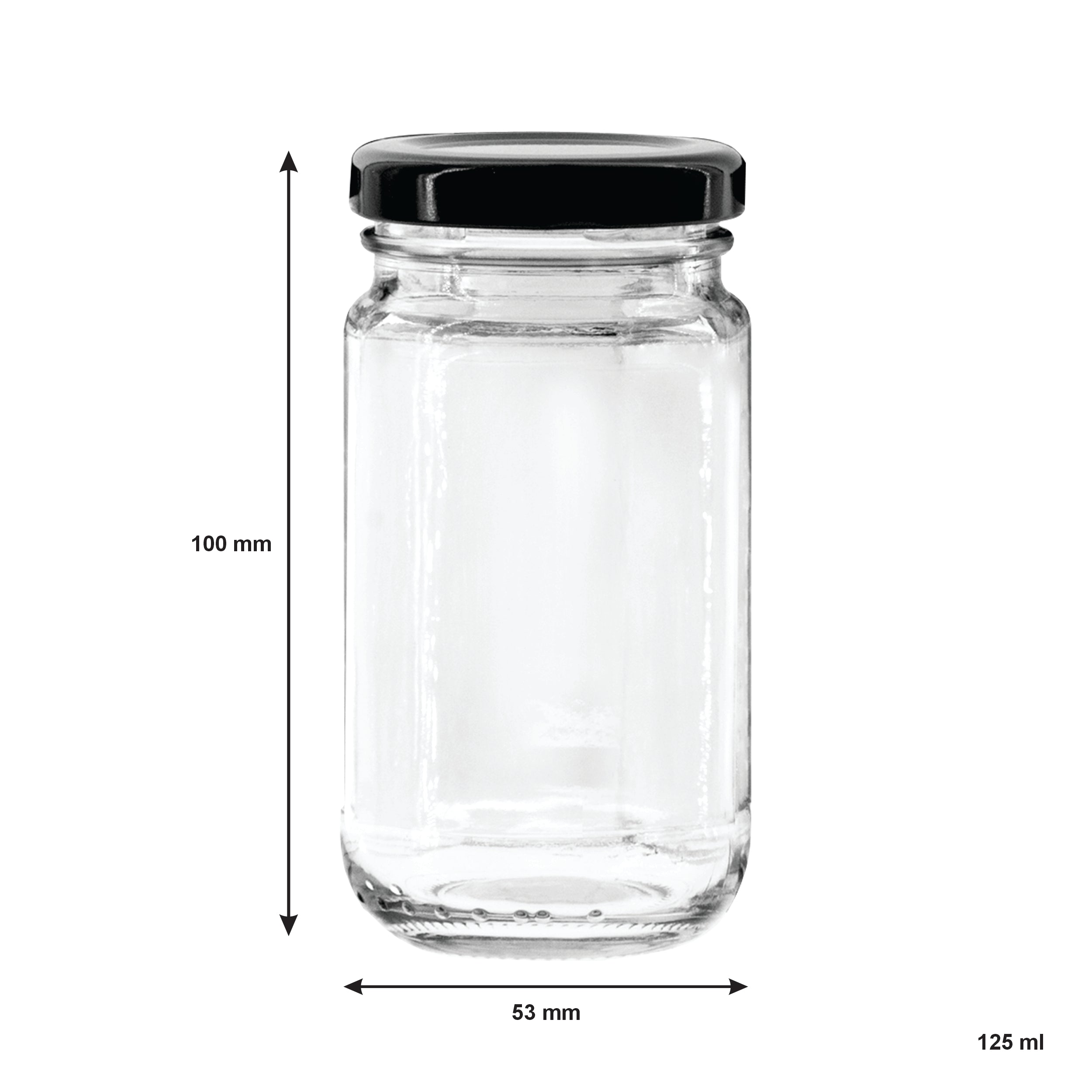 CONSOL SHEER JARS WITH BLACK LIDS 6PK, 125ML