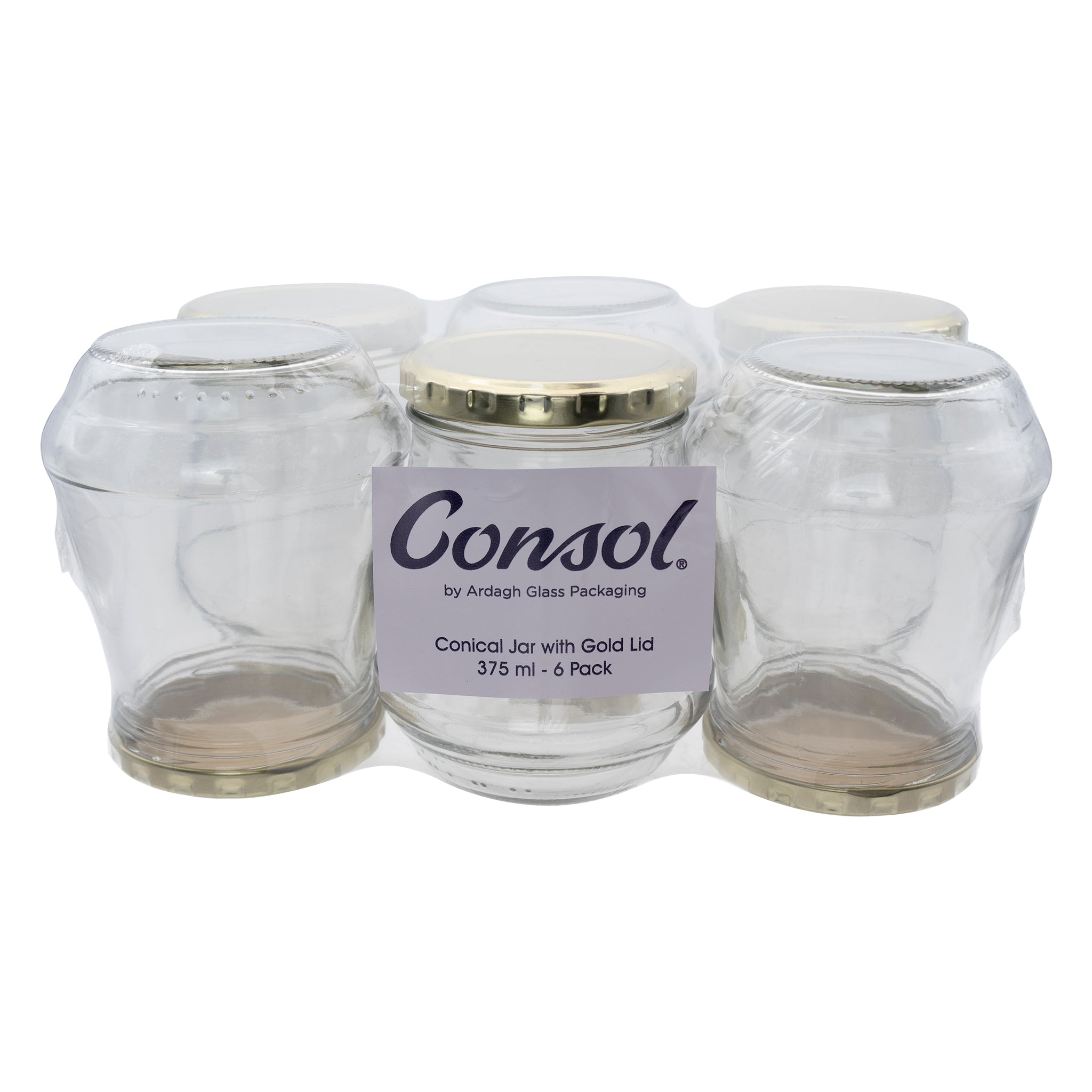 CONSOL CONICAL JARS WITH GOLD LIDS 6PK, 375ML
