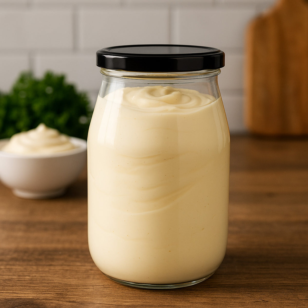 REGENT MAYO GLASS JARS WITH BLACK LIDS 4PK, 1L