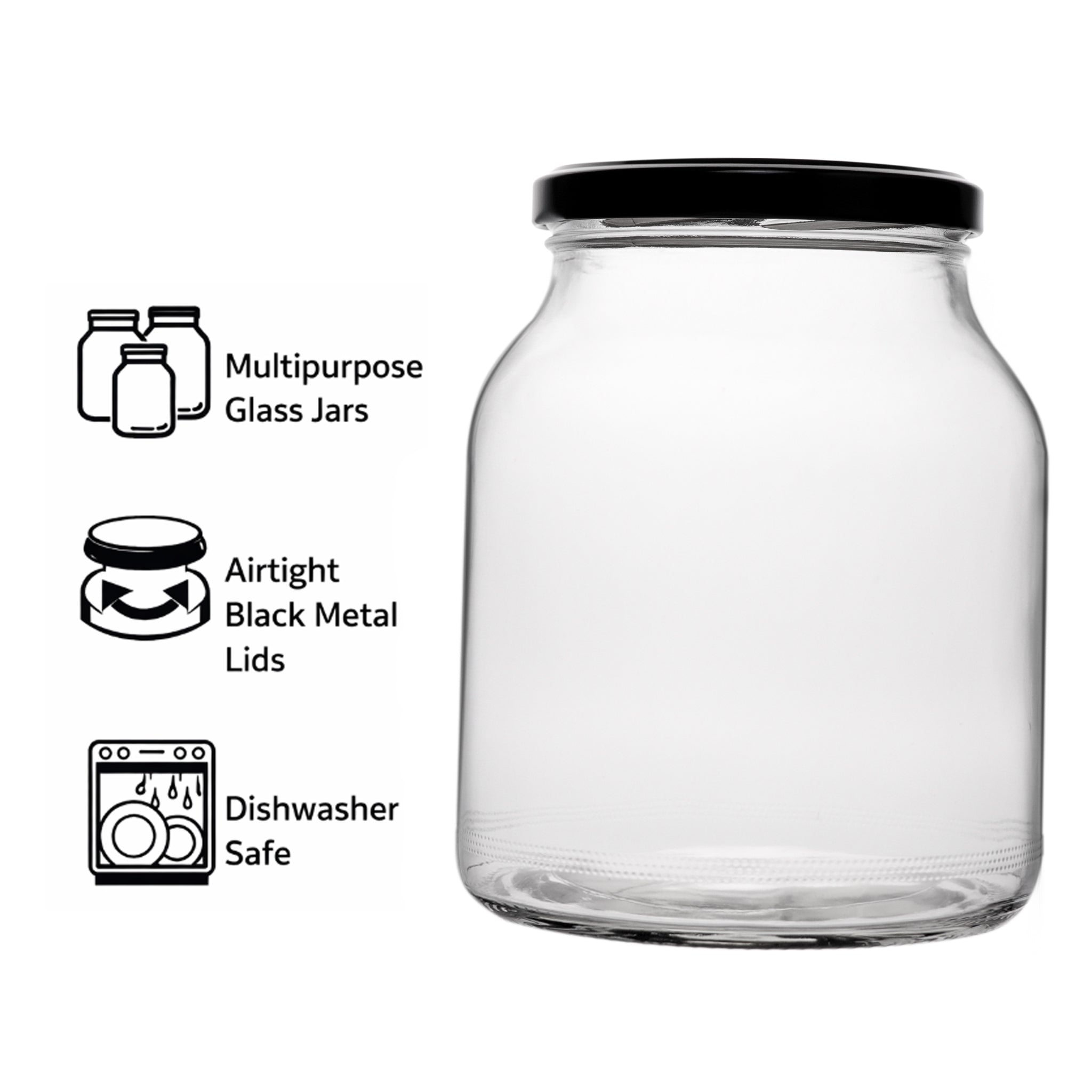 REGENT ROUND JARS WITH BLACK LIDS 4PK, 910ML