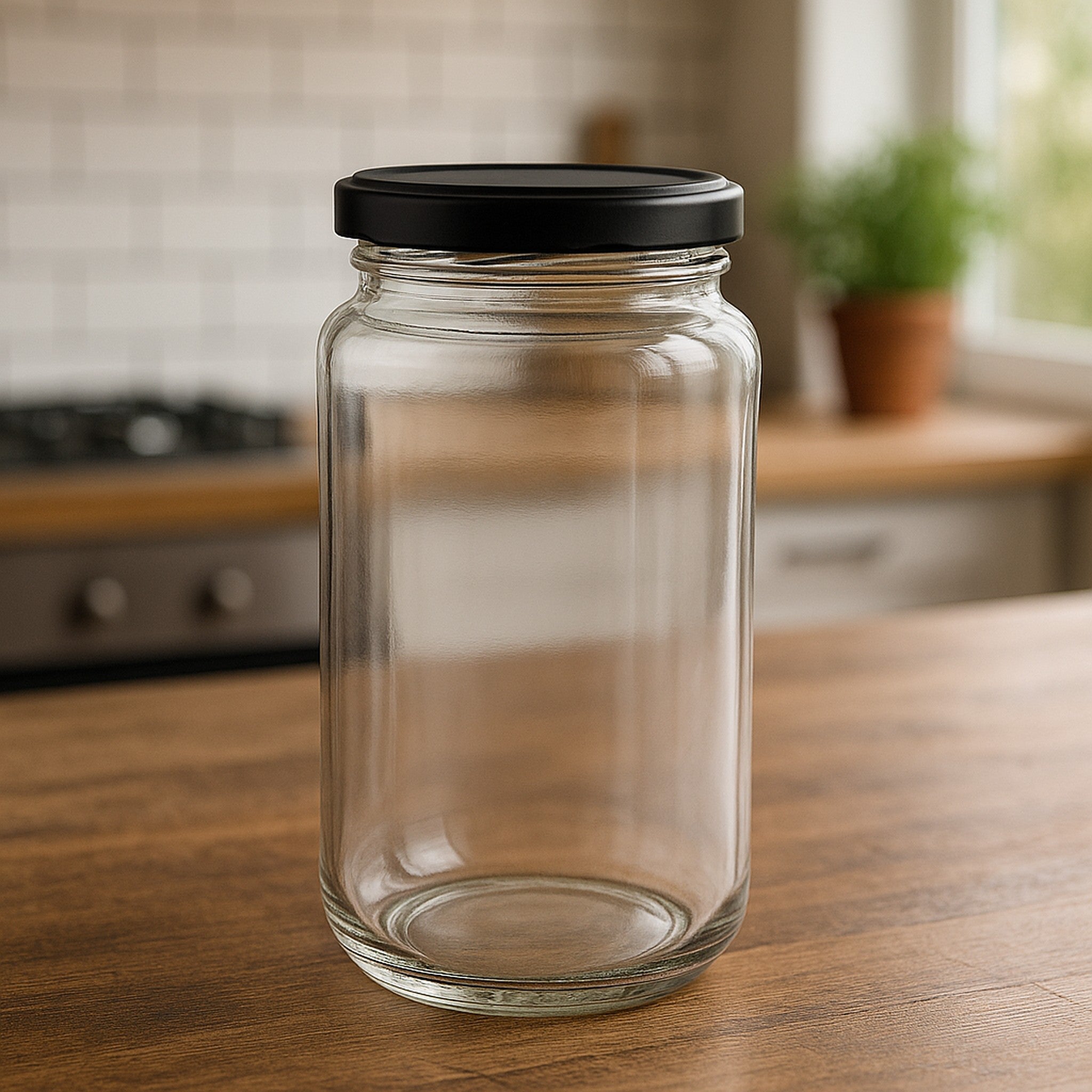 CONSOL SHEER JARS WITH BLACK LIDS 6PK, 250ML