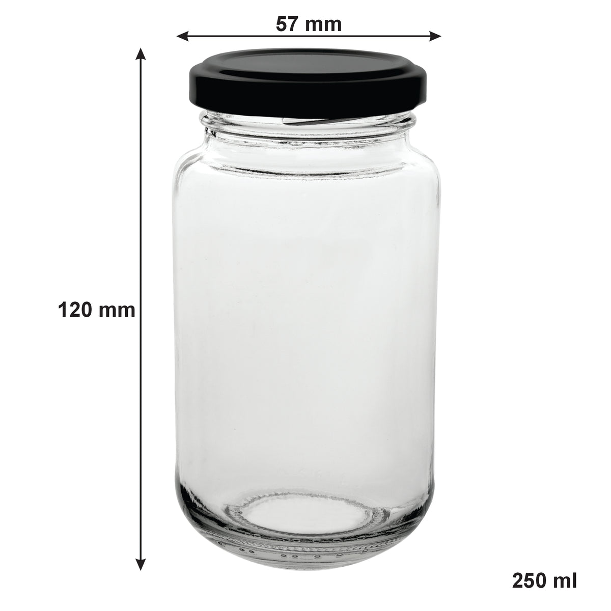 CONSOL SHEER JARS WITH BLACK LIDS 6PK, 250ML