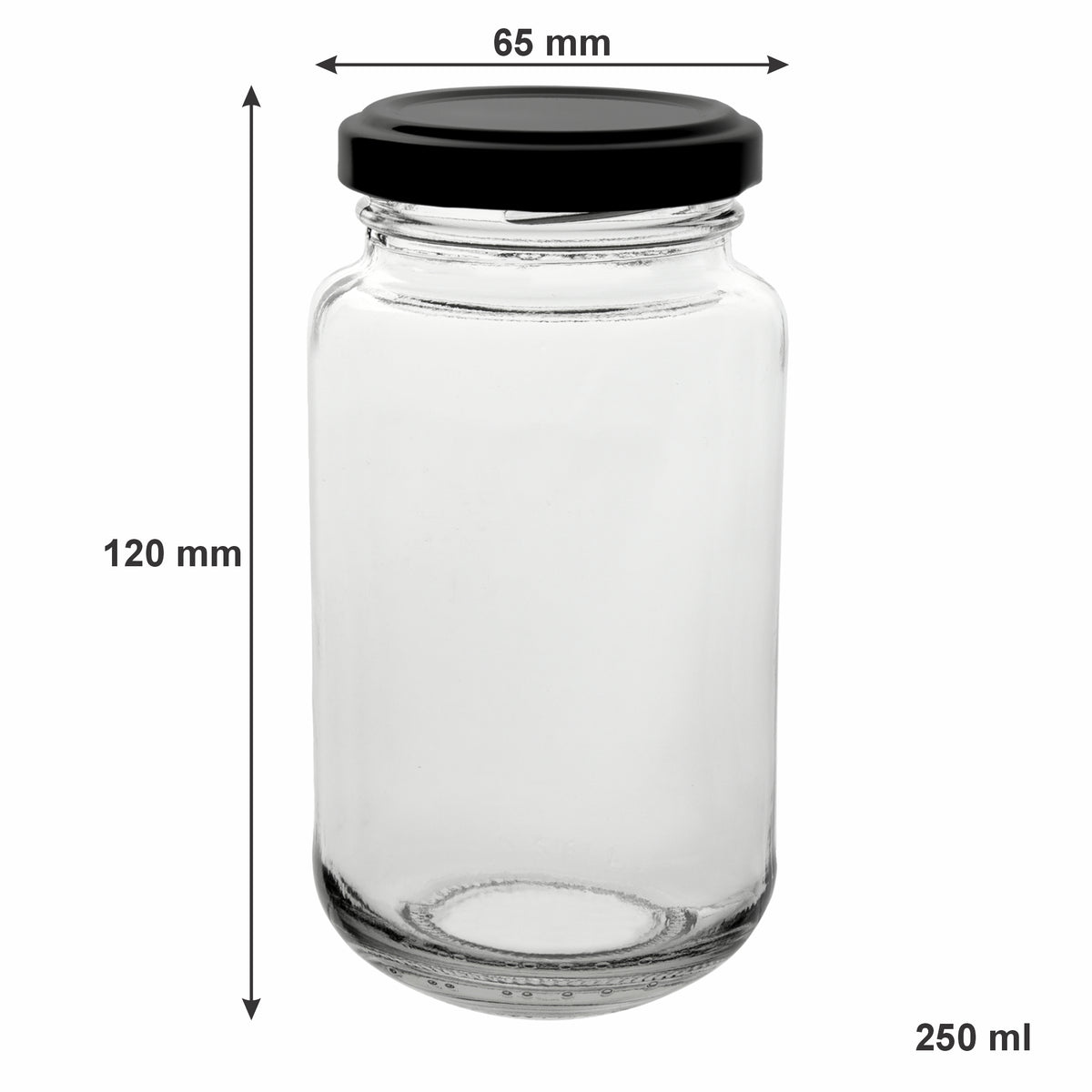 CONSOL SHEER JARS WITH BLACK LIDS 6PK, 250ML