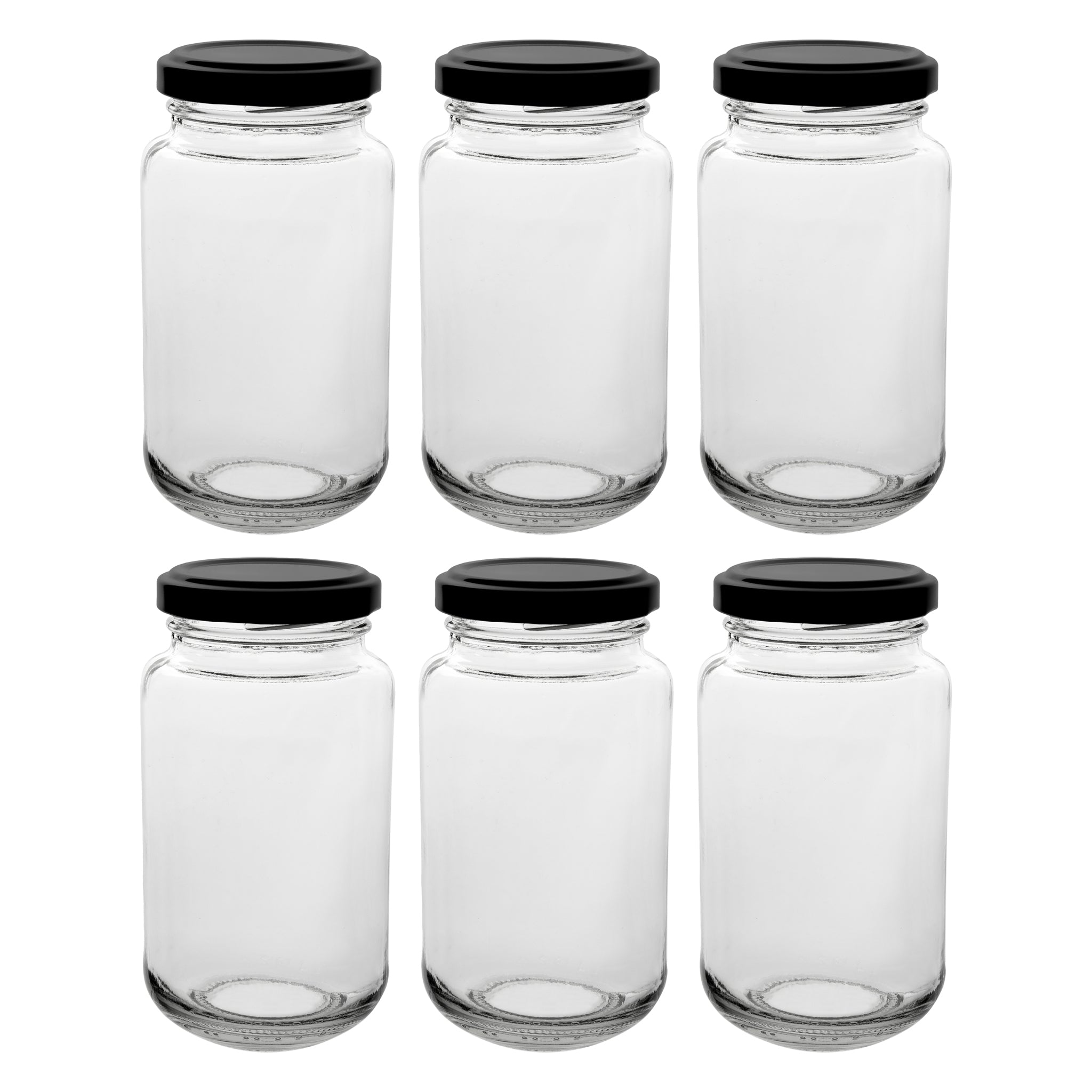 CONSOL SHEER JARS WITH BLACK LIDS 6PK, 250ML