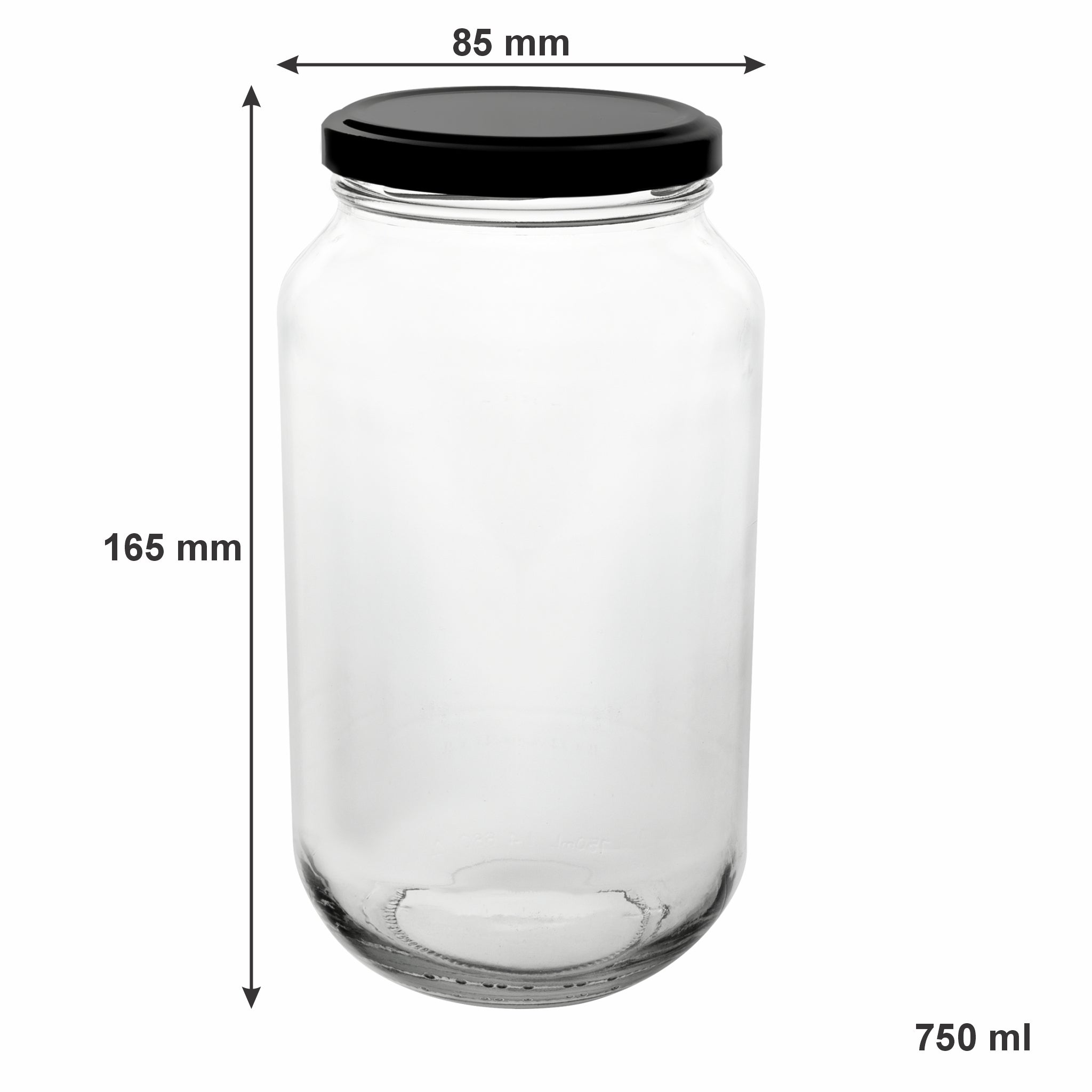 CONSOL ROUND JARS WITH BLACK LIDS 6PK, 750ML