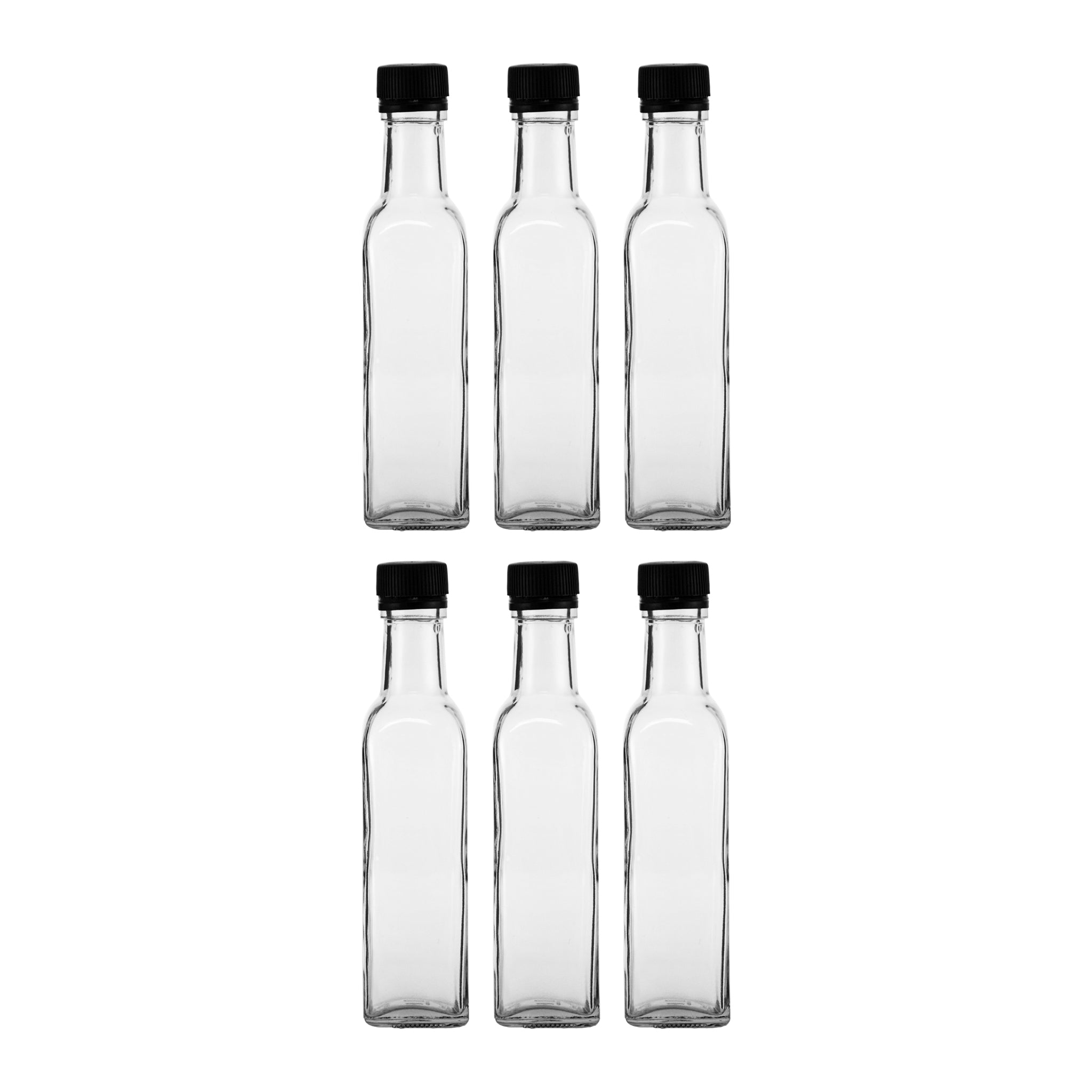 CONSOL SQUARE OIL/VINEGAR BOTTLE WITH BLACK LID 6PK, 250ML