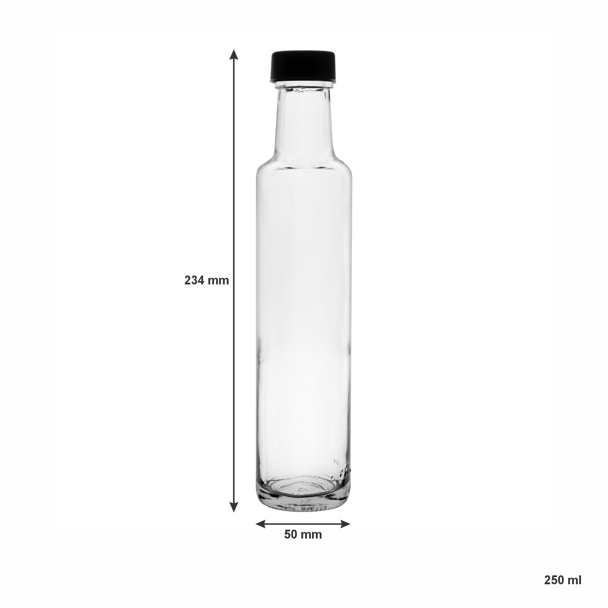 CONSOL ROUND OIL/VINEGAR BOTTLE WITH BLACK LID 6PK, 250ML