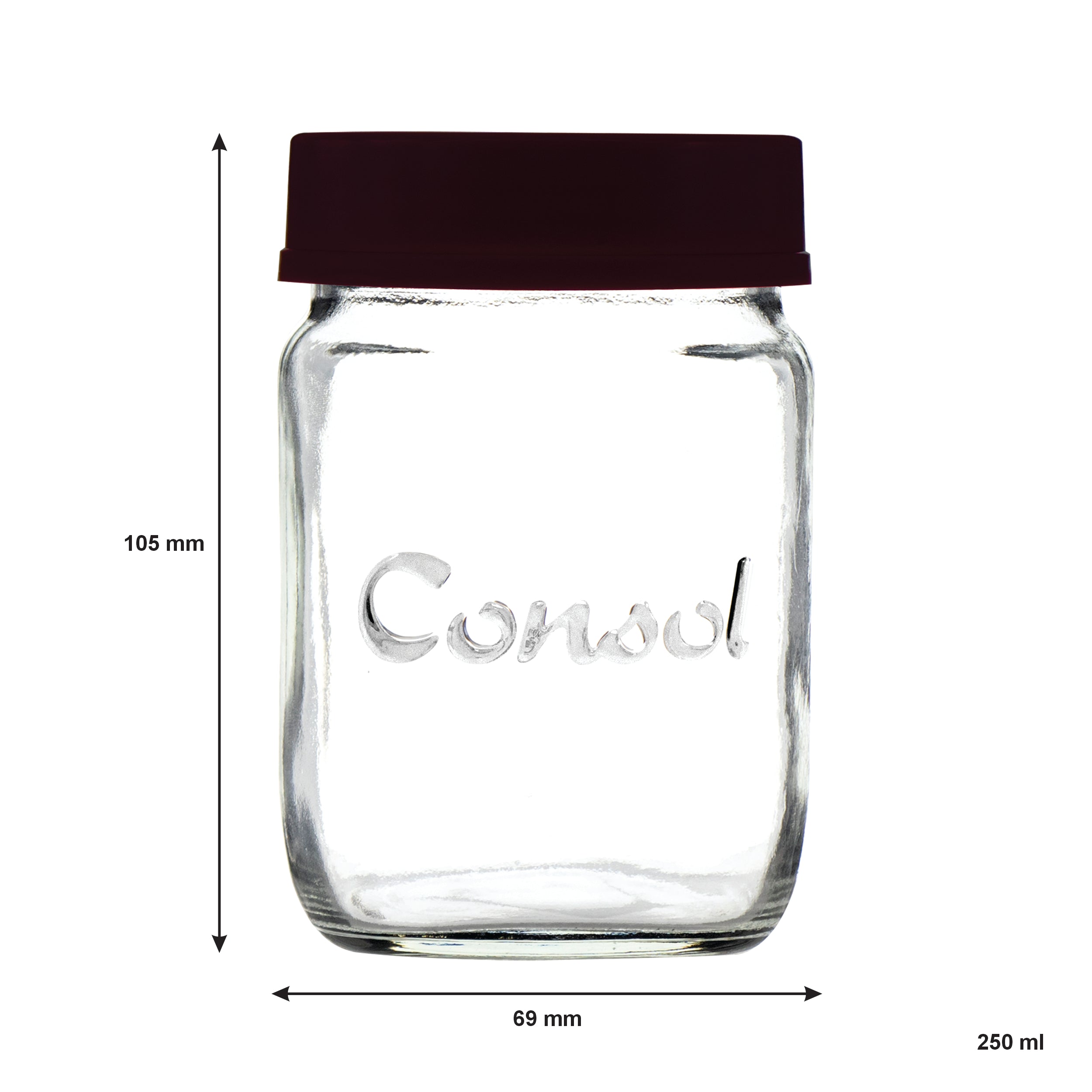 CONSOL JAR WITH ASSORTED COLOURED LID 6PK, 250ML