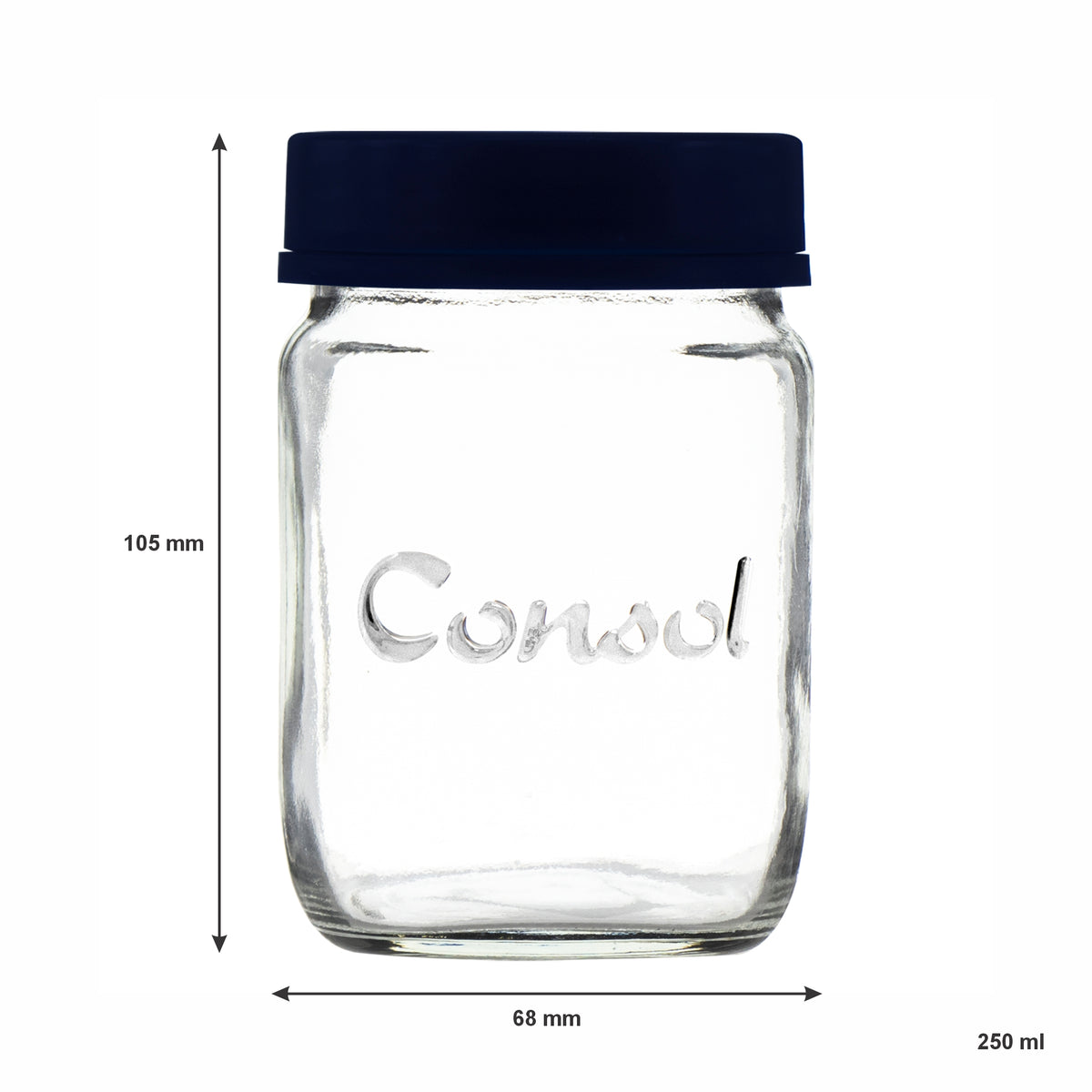 CONSOL JARS WITH ASSORTED COLOURED LIDS 6PK, 250ML