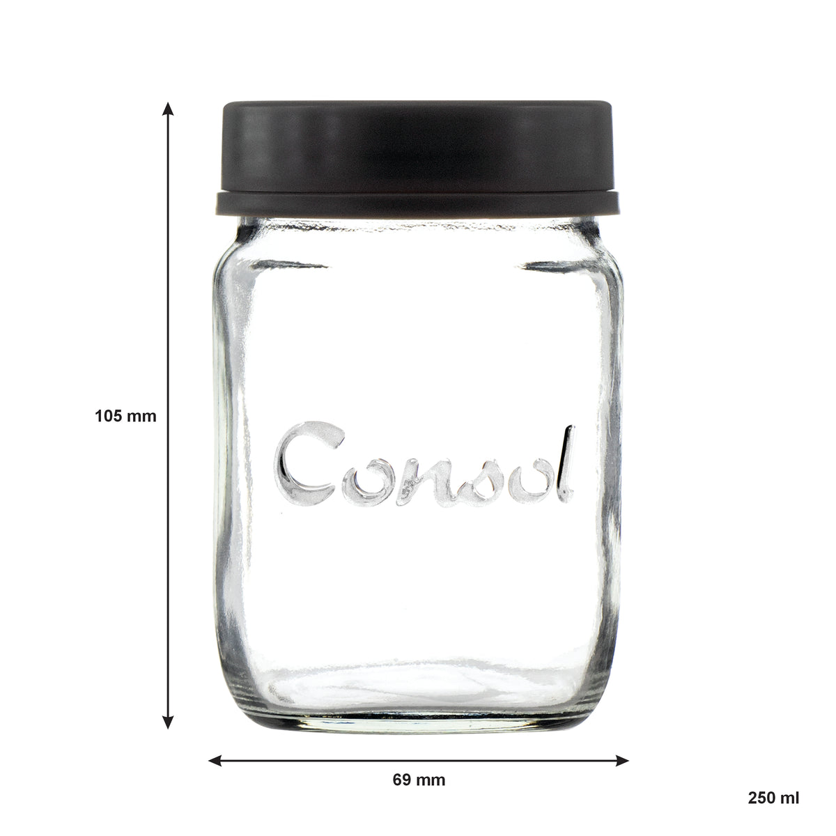 CONSOL JAR WITH ASSORTED COLOURED LID 6PK, 250ML