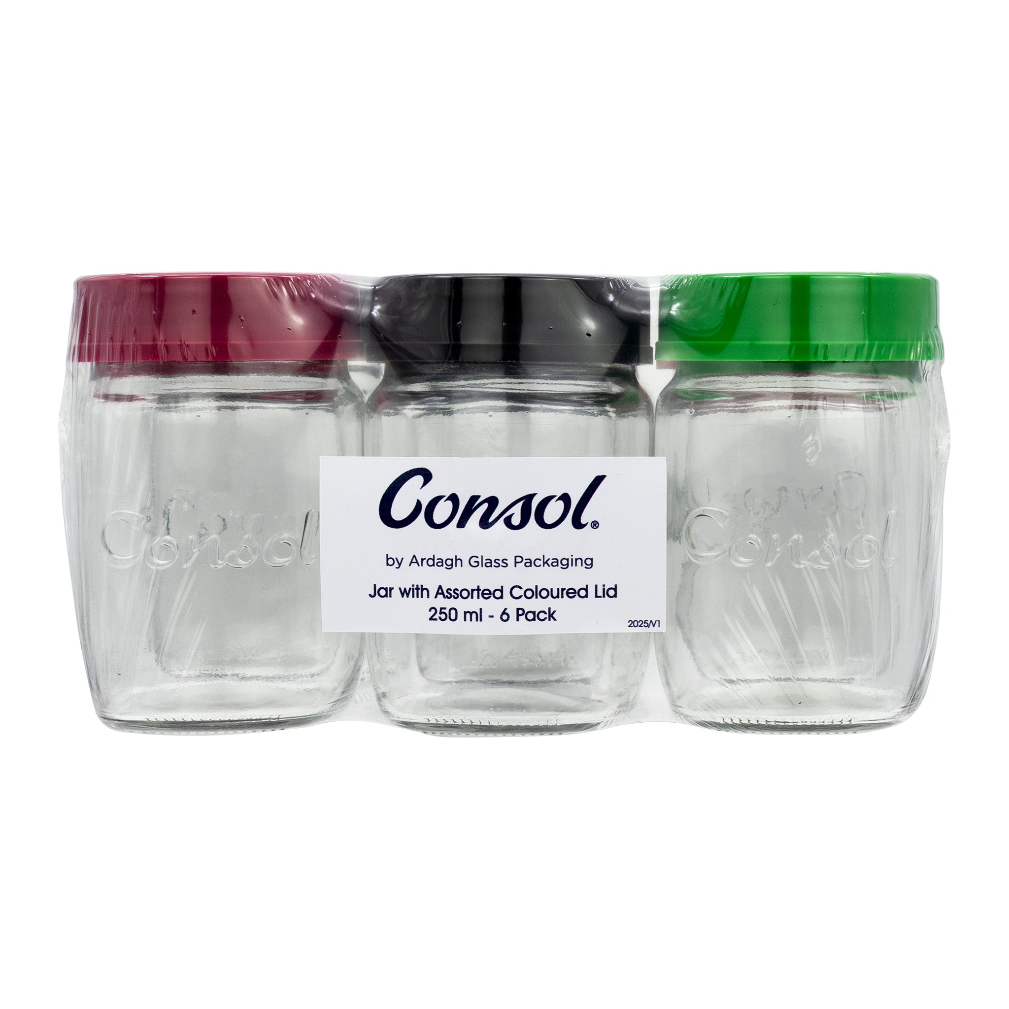 CONSOL JAR WITH ASSORTED COLOURED LID 6PK, 250ML
