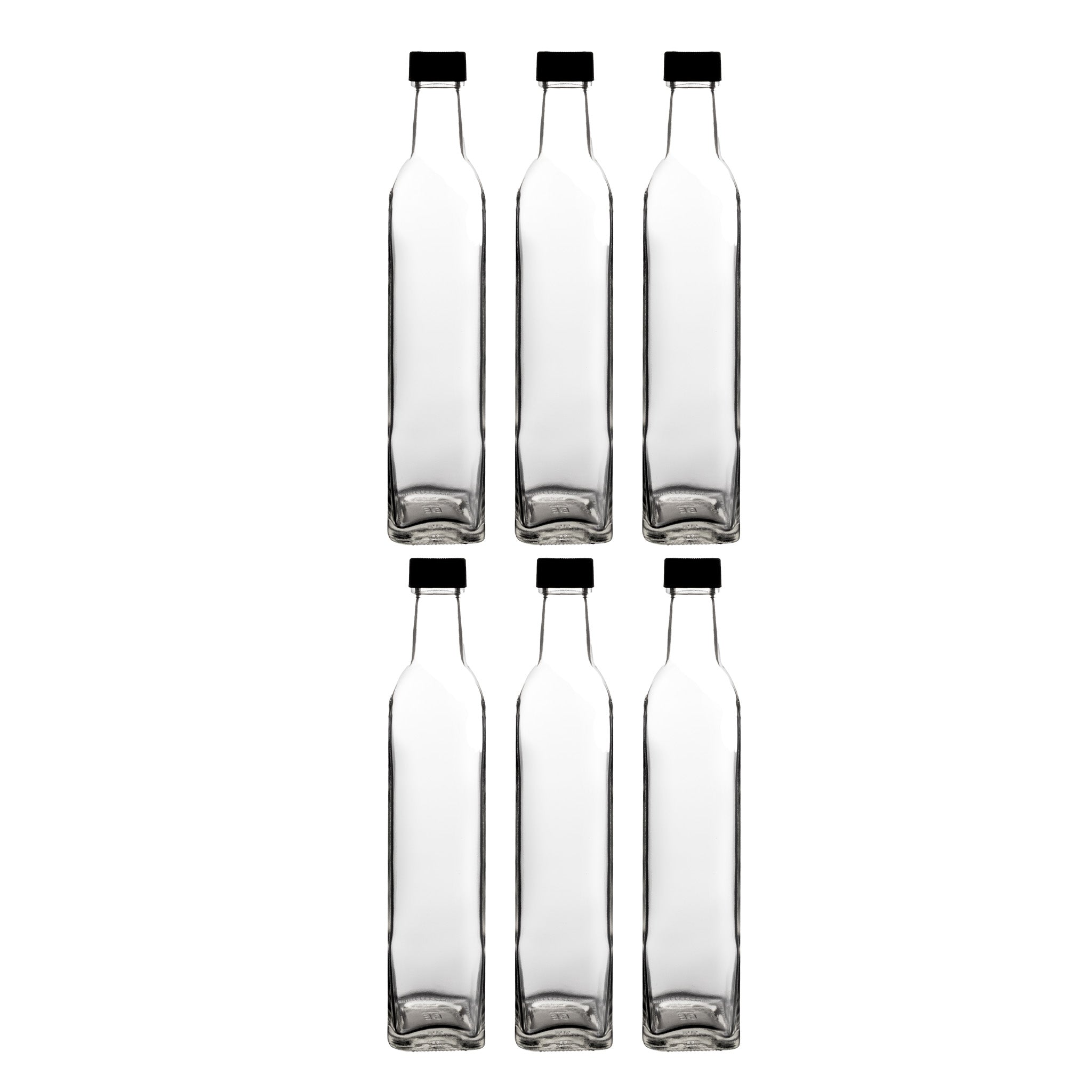 CONSOL SQUARE OIL/VINEGAR BOTTLE WITH BLACK LID 6PK, 500ML