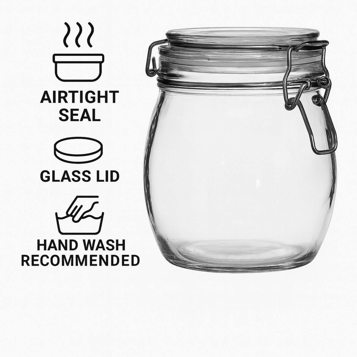 REGENT ROUND HERMETIC GLASS CANISTER WITH CLIP SEAL GLASS LID, 500ML
