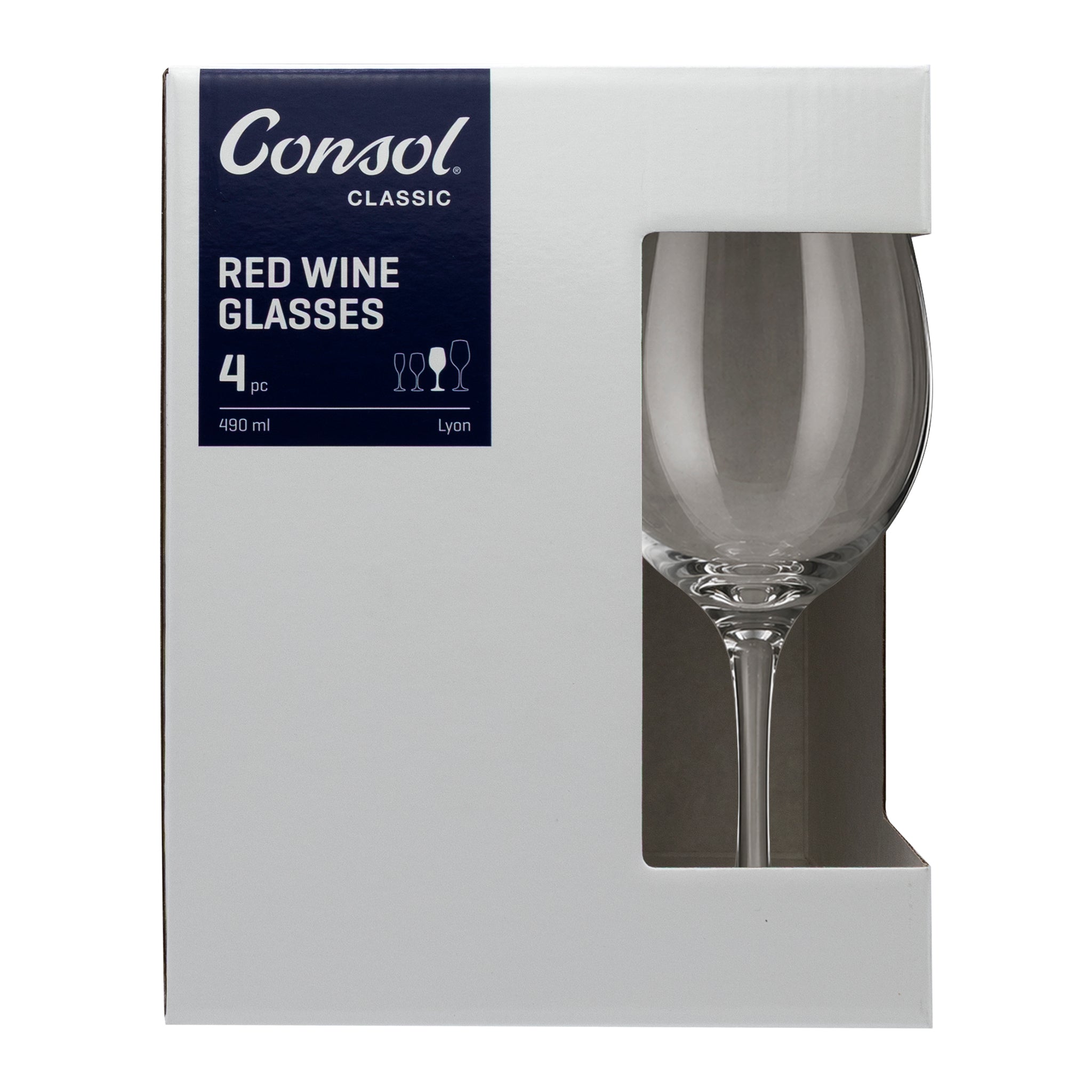 CONSOL LYON STEM RED WINE GLASS 4PK, 490ML