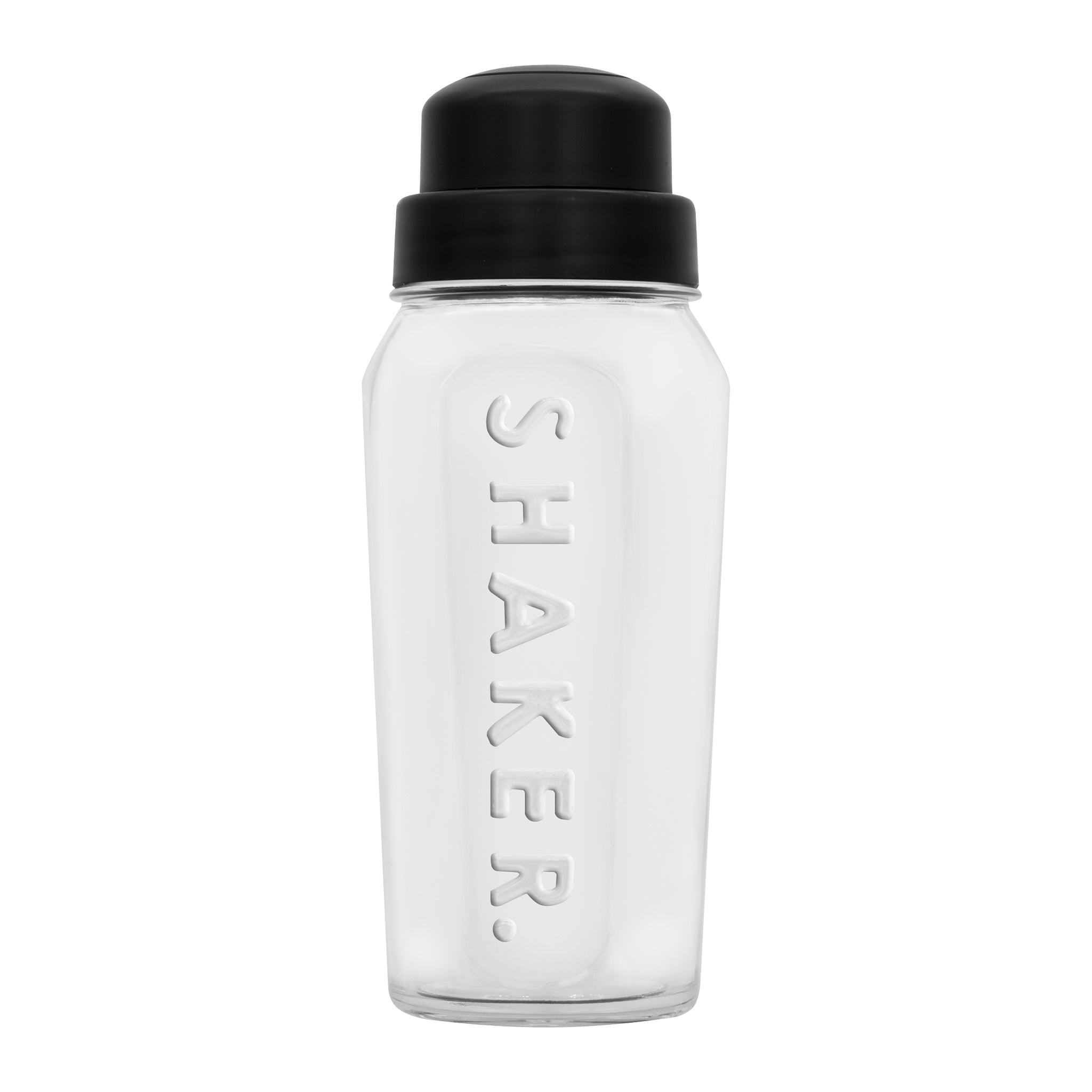 REGENT GLASS SALAD DRESSING/COCKTAIL SHAKER BOTTLE WITH BLACK PLASTIC LID, 550ML