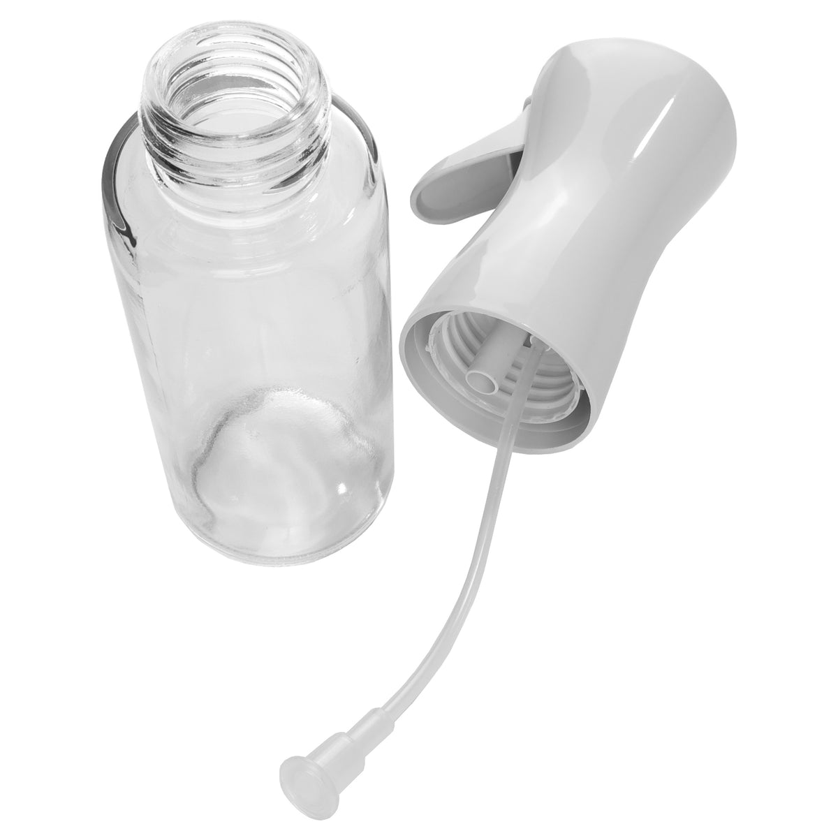 REGENT GLASS OIL SPRAY BOTTLE WITH WHITE PLASTIC SPRAY HEAD, 230ML