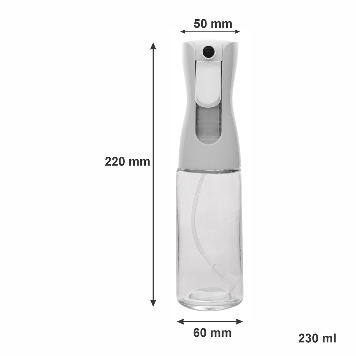 REGENT GLASS OIL SPRAY BOTTLE WITH WHITE PLASTIC SPRAY HEAD, 230ML