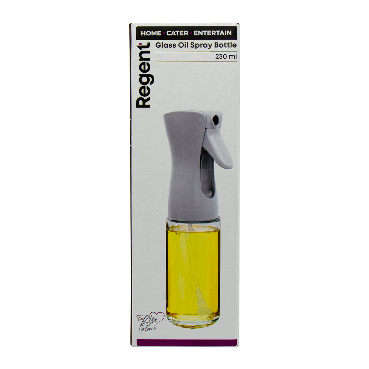 REGENT GLASS OIL SPRAY BOTTLE WITH WHITE PLASTIC SPRAY HEAD, 230ML