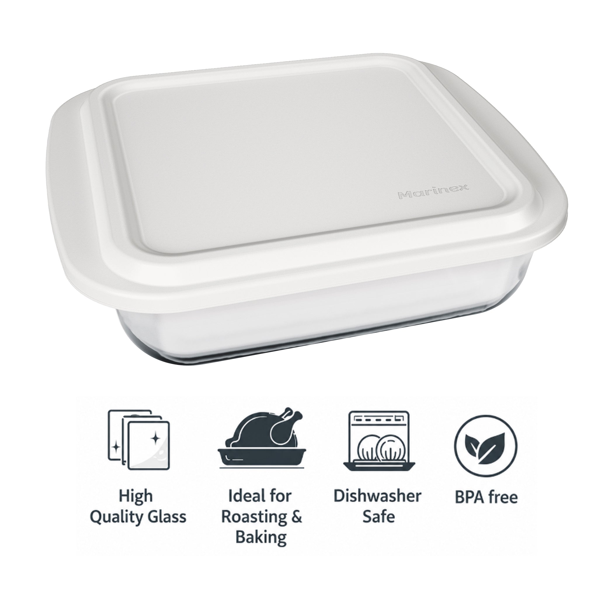 MARINEX SQUARE ROASTERS WITH COLOURED PLASTIC LIDS, 1.1L
