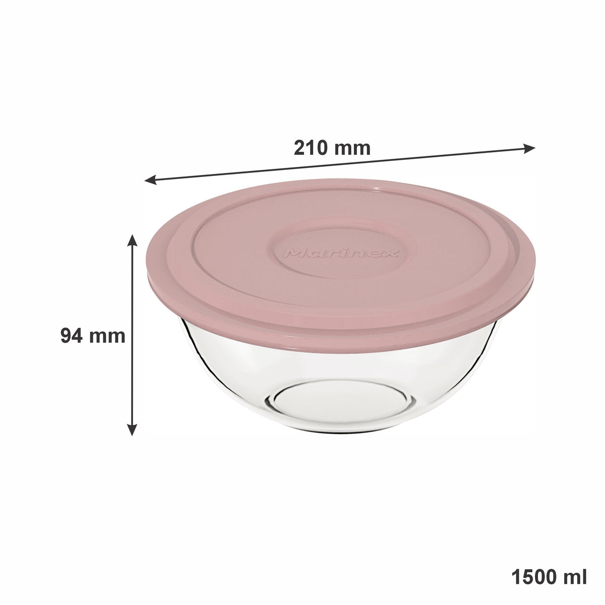 MARINEX GLASS MIXING BOWLS WITH COLOURED PLASTIC LIDS, 1.5L