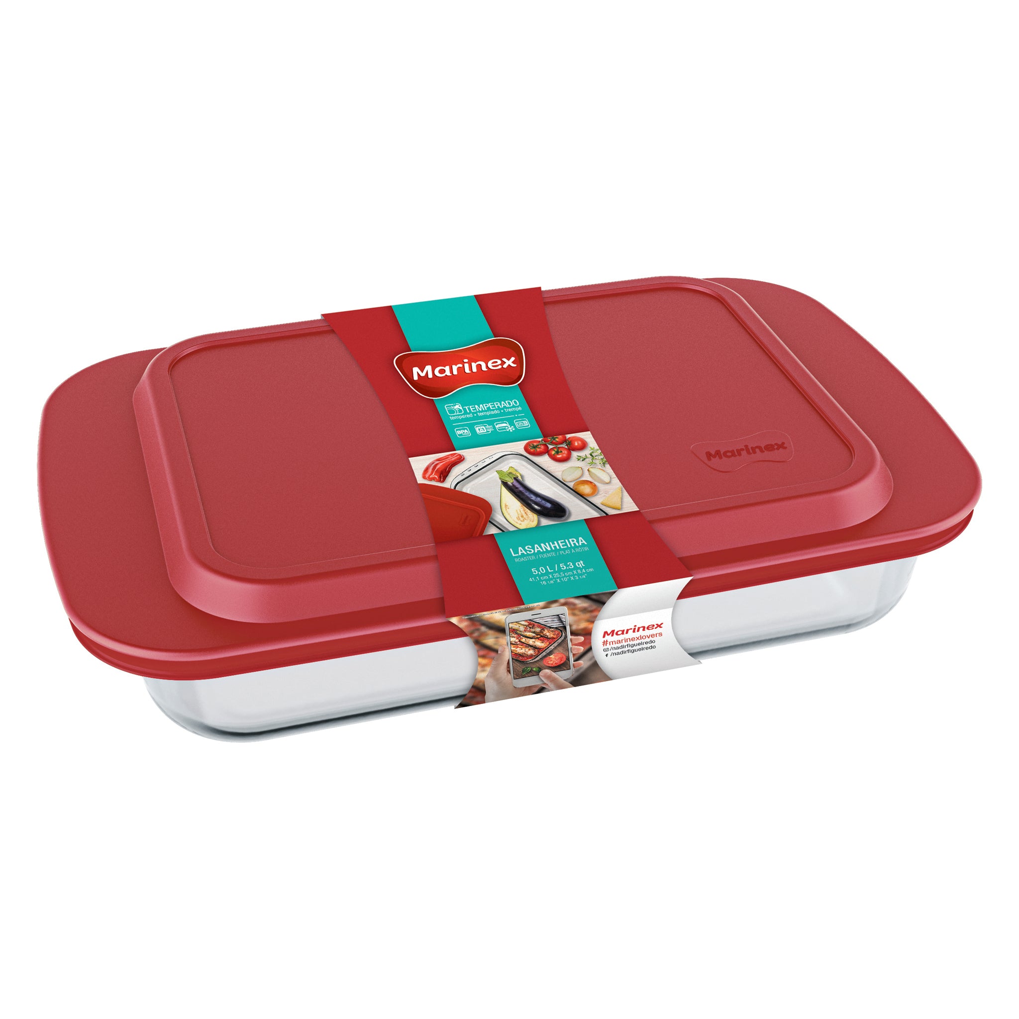 MARINEX RECTANGULAR ROASTER WITH RED PLASTIC LID, 5.3L