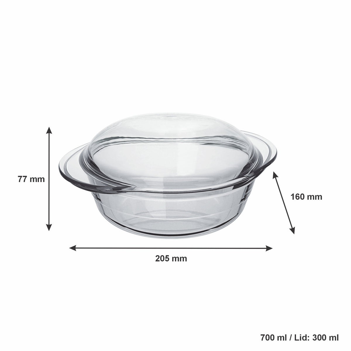 MARINEX SMALL ROUND CASSEROLE 700ML & LID 300ML, 1L