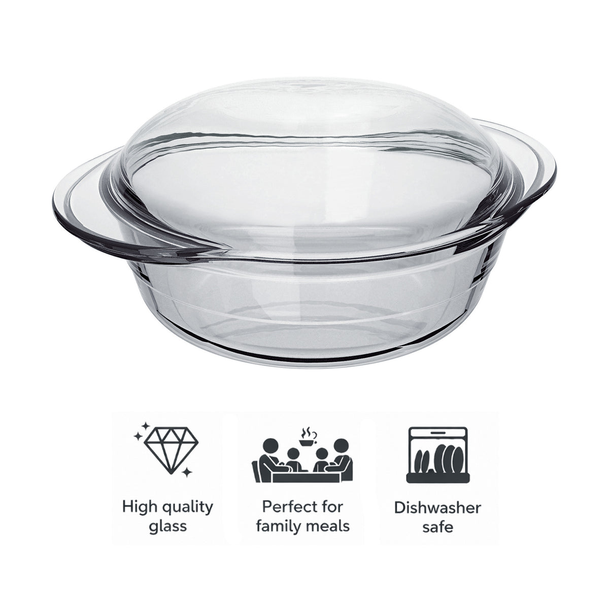MARINEX MEDIUM ROUND CASSEROLE 1.5L & LID 800ML, 2.3L